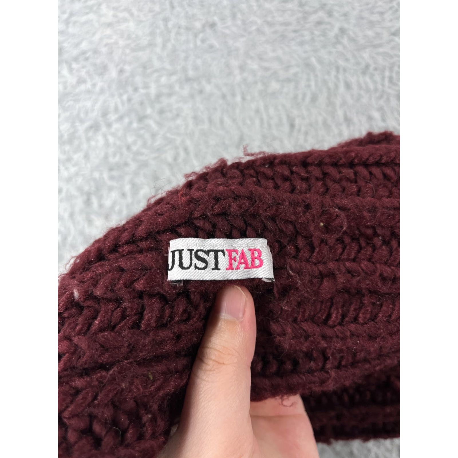 Vintage JustFab Beanie Hat Adult One Size Burgundy Acrylic Knit Ski Logo Outdoors Mens Womens Size ONE SIZE - 7 Thumbnail