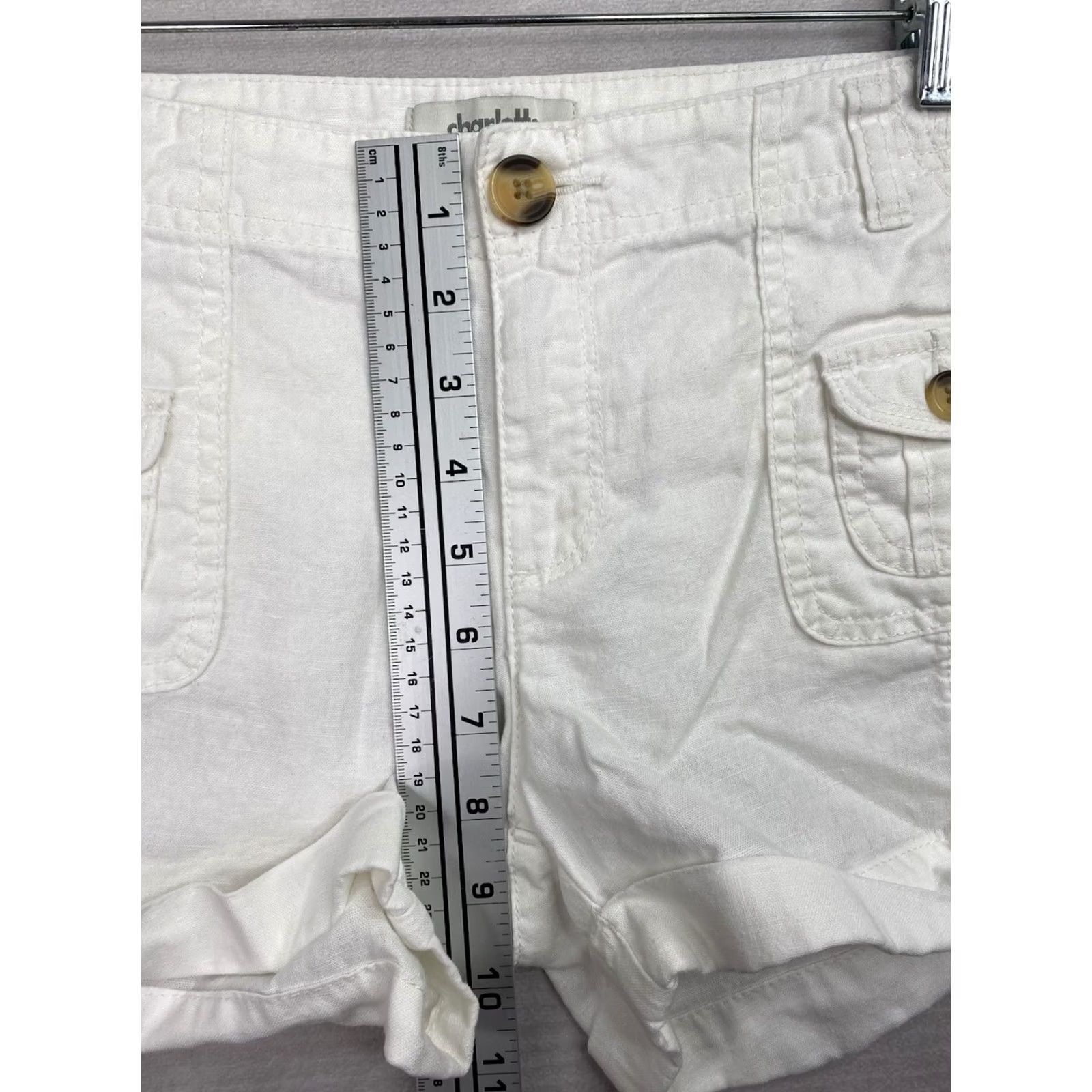 Vintage VTG Charlotte Russe Womens Shorts Sz 10 White Linen Blend Cargo Cuffed 90s Vest? Size 32" / US 10 / IT 46 - 7 Thumbnail