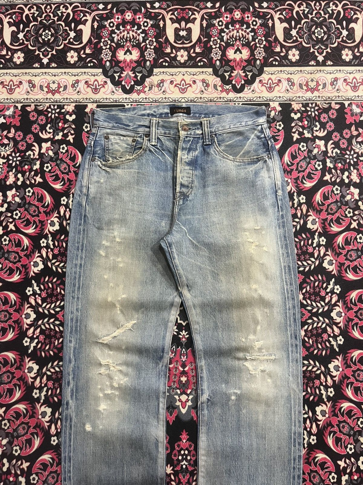 Chimala Japanese Brand Chimala Blue Washed Distressed Selvedge Jeans Size US 29 - 3 Thumbnail
