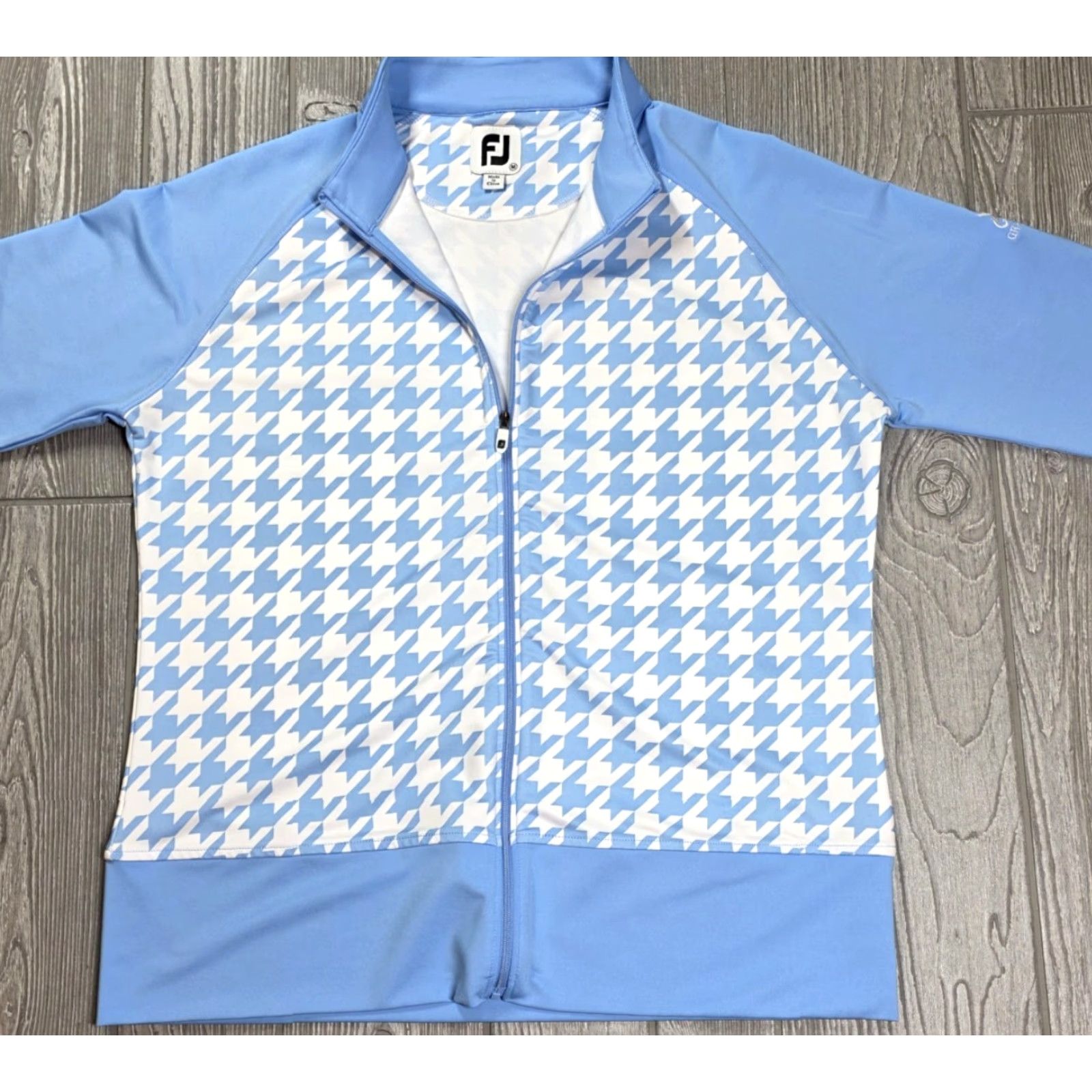 Footjoy FootJoy Women's Full Zip Golf Jacket M Light Blue White Houndstooth Grandover Shirt Golf Womens M Light Blue White Houndstooth Grandover Size M / US 6-8 / IT 42-44 - 3 Thumbnail