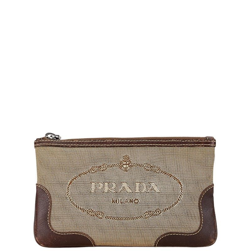 Prada Prada Prada Logo Jacquard Canvas Leather Pouch Canvas Other DUTY FREE for USA Size ONE SIZE - 1 Thumbnail