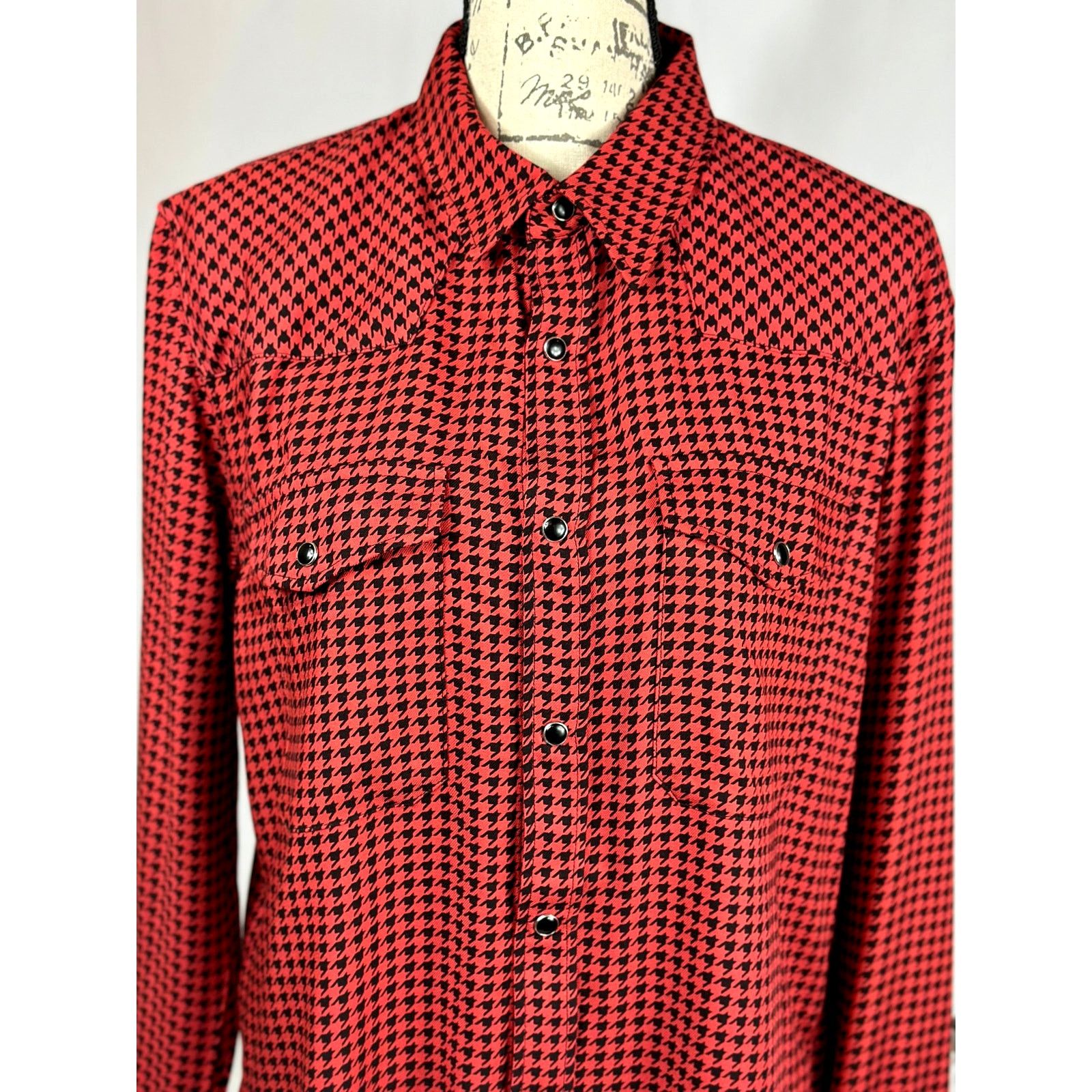 The Kooples The Kooples Mens Black and Red Houndstooth Shirt Snaps S Size US S / EU 44-46 / 1 - 9 Thumbnail