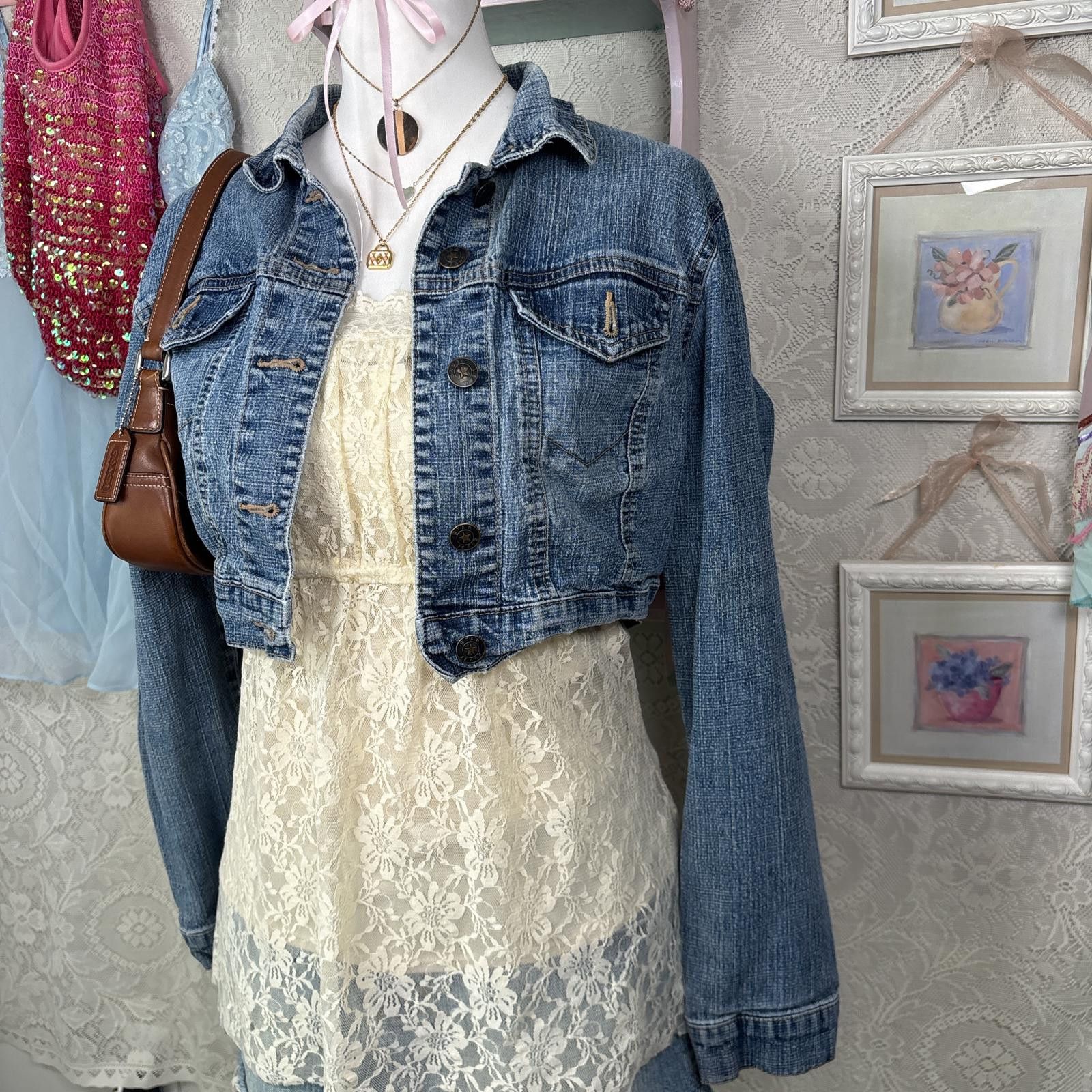 Other y2k distressed cropped light wash denim jacket Size L / US 10 / IT 46 - 4 Thumbnail