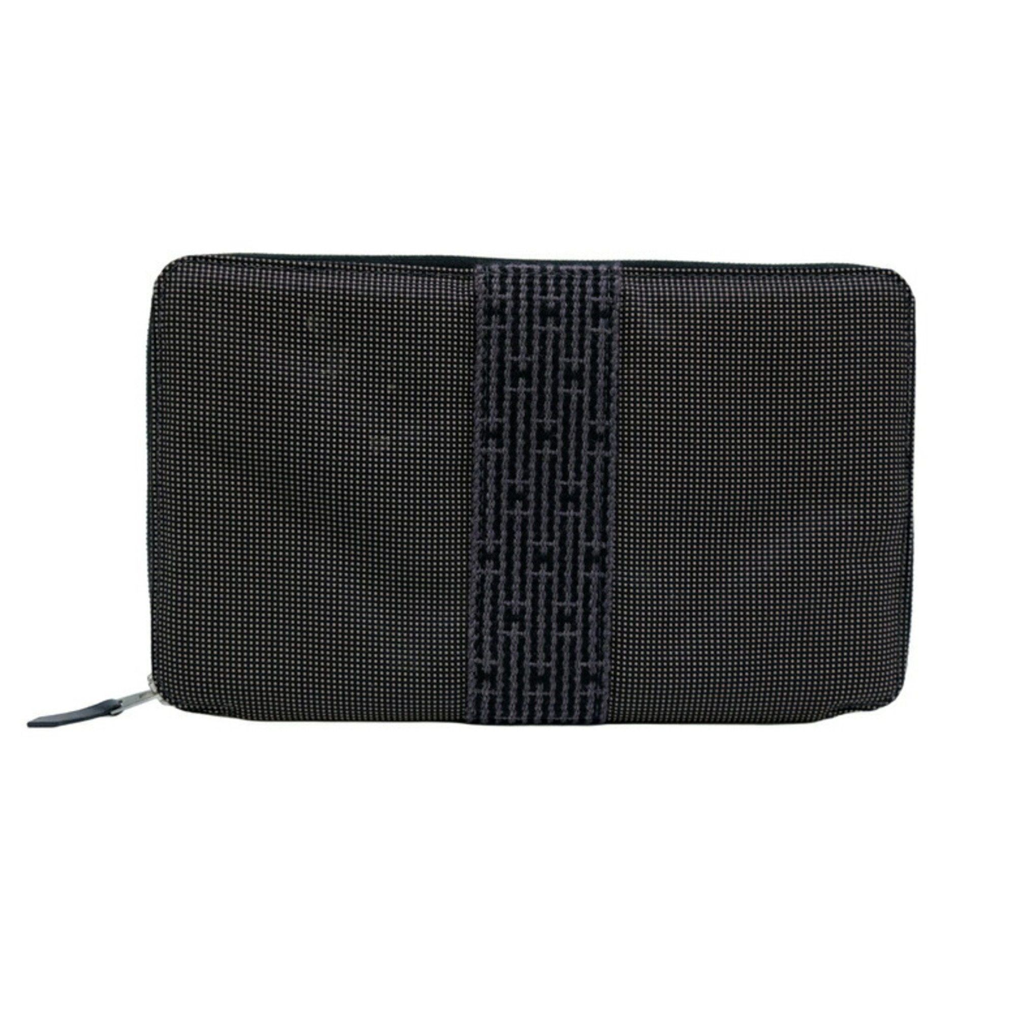 image of Hermes Air Line Purse Gm Round Long Wallet Passport Case Canvas Grey, Women's