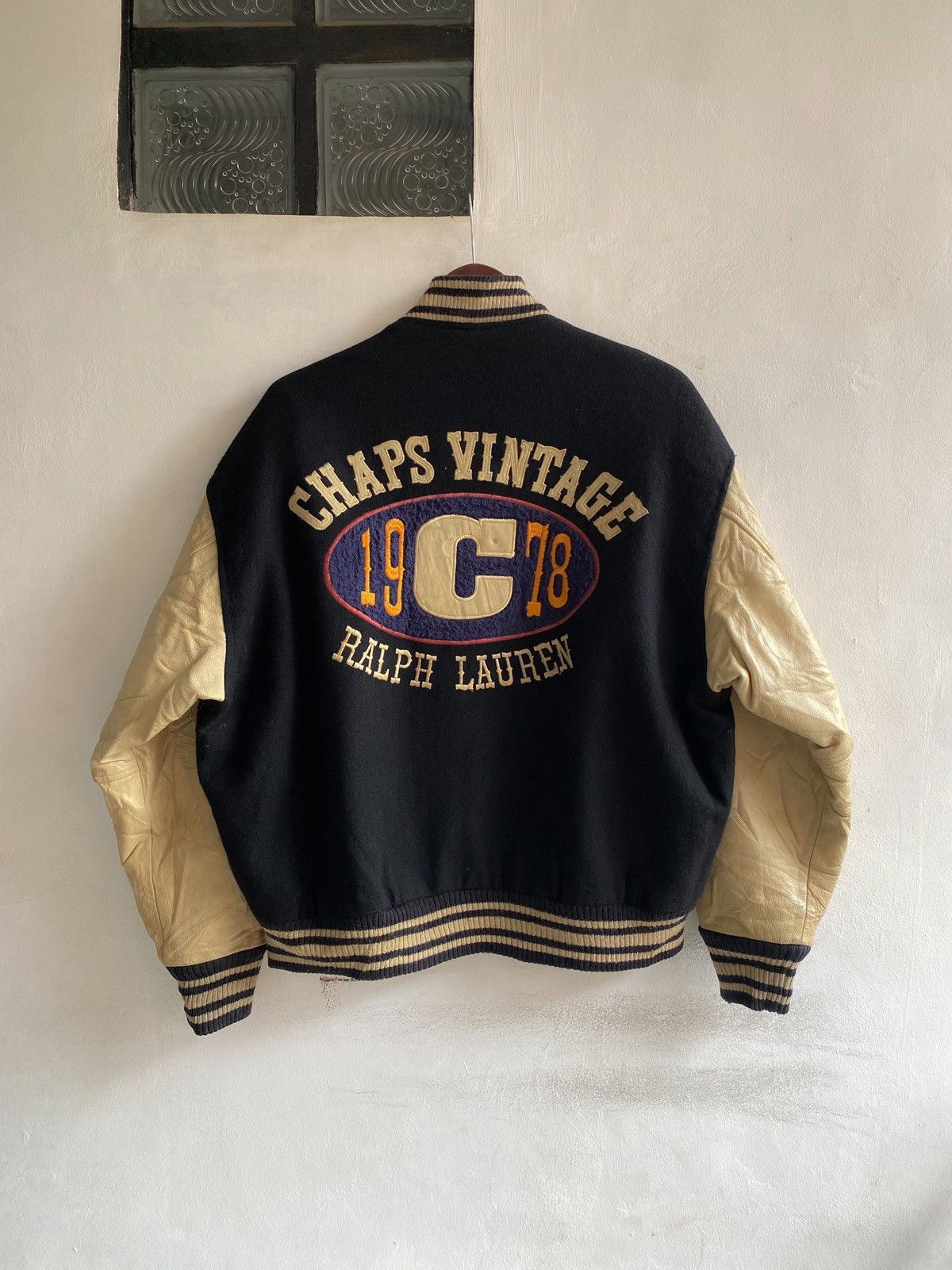 Chaps Ralph Lauren × Ralph Lauren Vtg Chaps Ralph Lauren Varsity Wool Leather Size US L / EU 52-54 / 3 - 1 Thumbnail