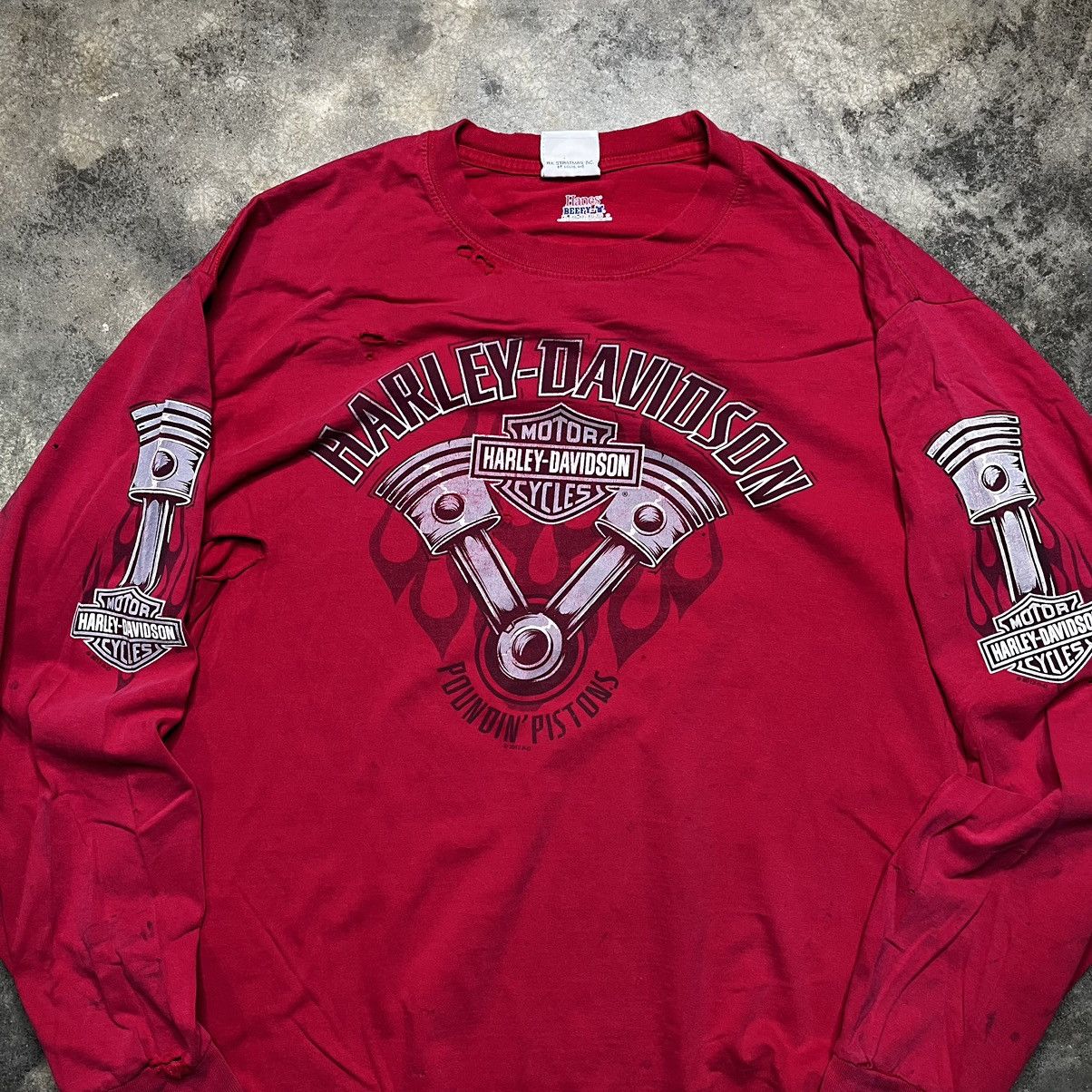Vintage vintage harley davidson longsleeve thrashed tshirt Size US XL / EU 56 / 4 - 4 Thumbnail