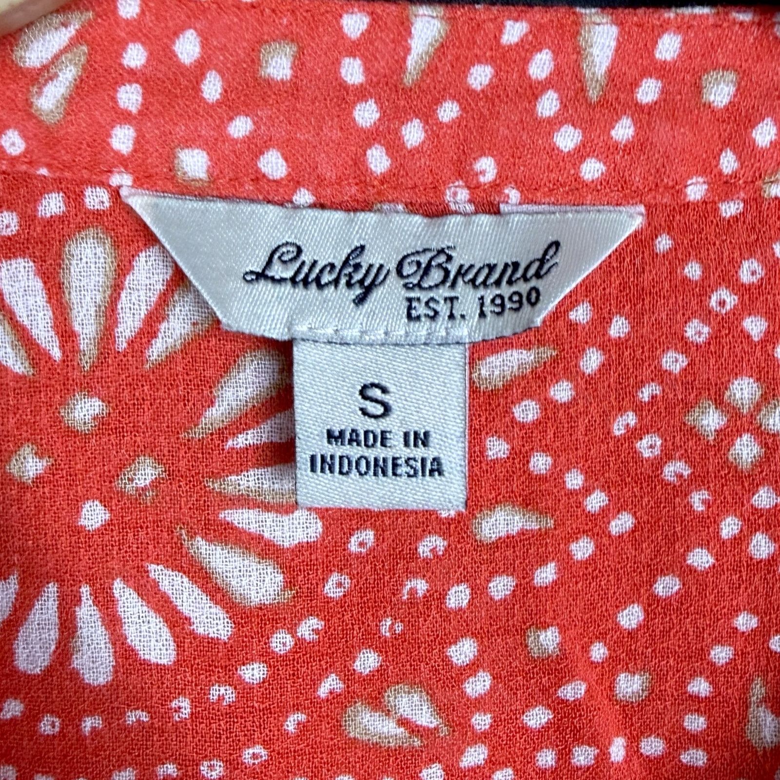 Lucky Brand Lucky Brand Womens Small Batik Dot Long Sleeve Orange Blouse Size S / US 4 / IT 40 - 8 Thumbnail