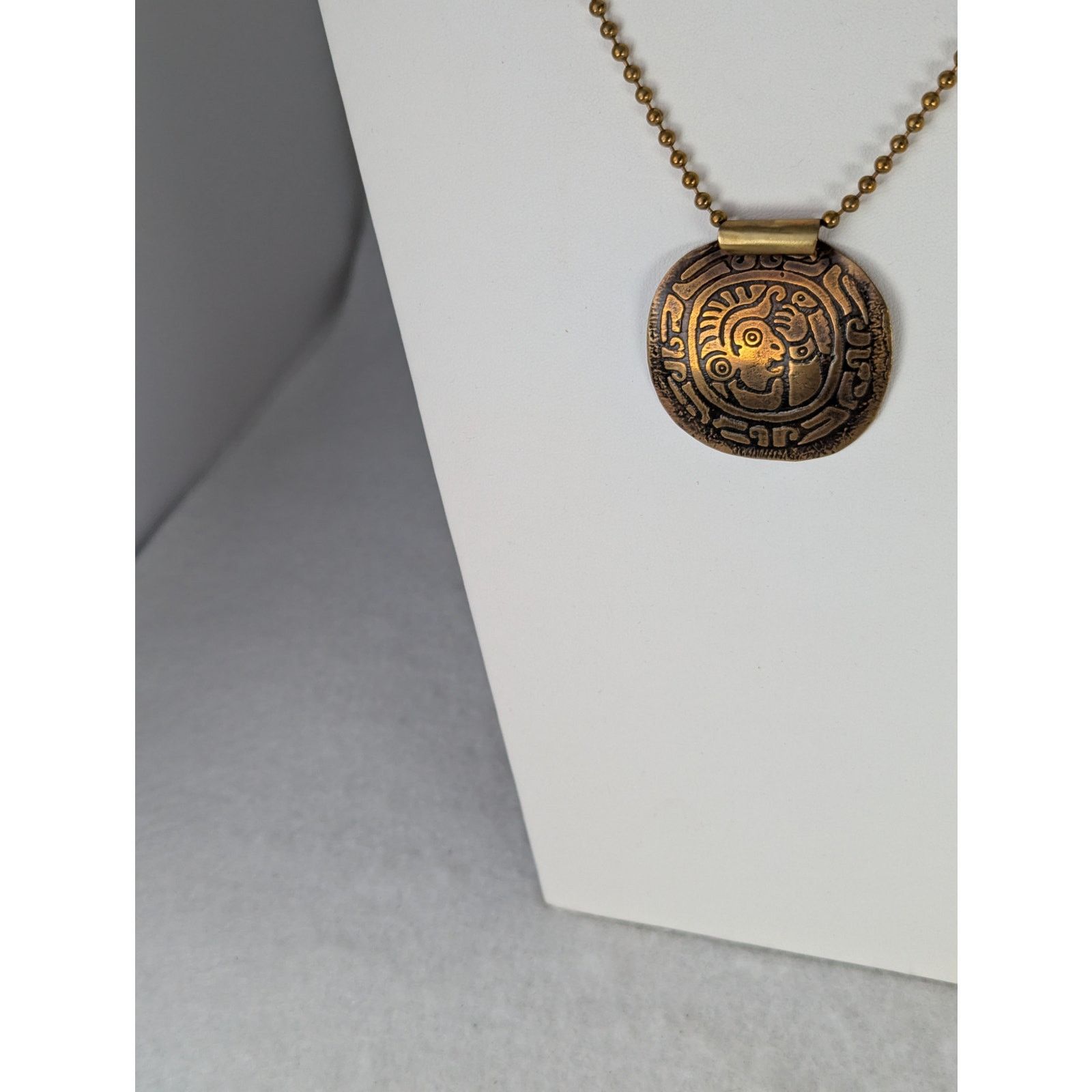 Designer Brass hand etched oxidized pendant 2 x 1.75 ball chain 17" Size ONE SIZE - 8 Thumbnail