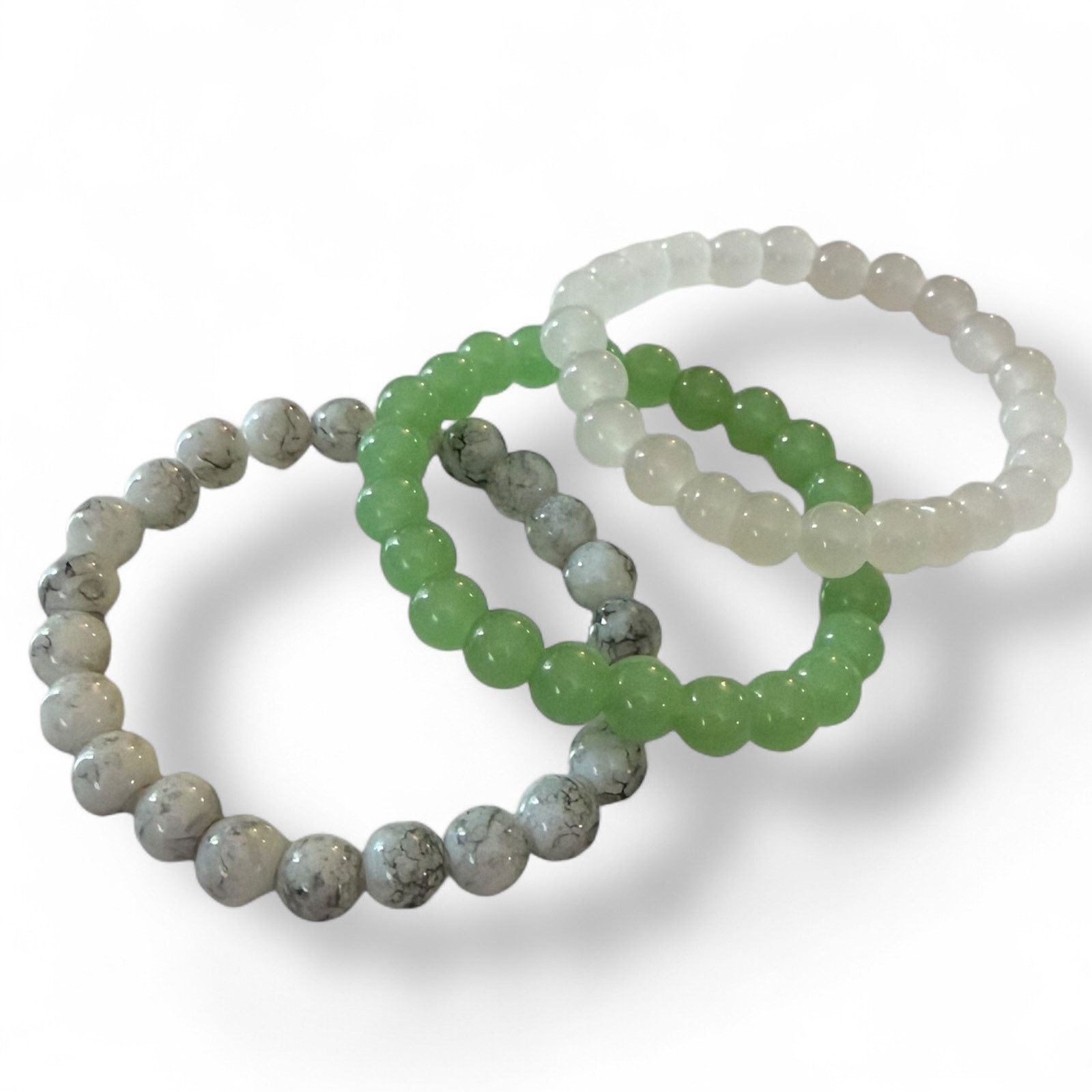 Other Gray Green White Bohemian Handmade 3 Stretch Bracelets Size ONE SIZE - 2 Thumbnail