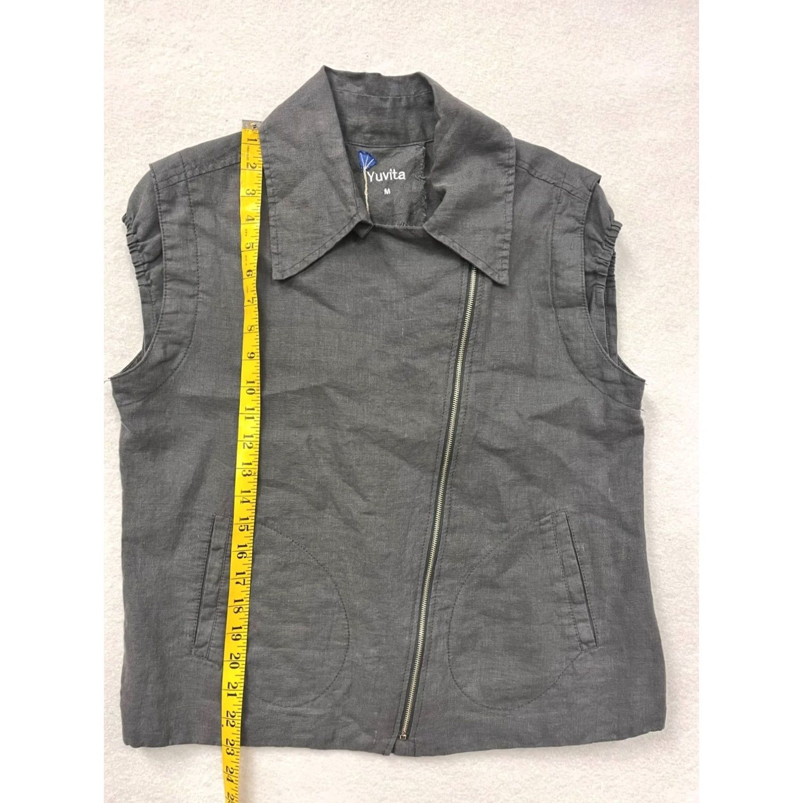 Vintage Yuvita Vest Linen Gray Womens Medium Sleeveless Zipper Pocket Jacket Size M / US 6-8 / IT 42-44 - 7 Thumbnail
