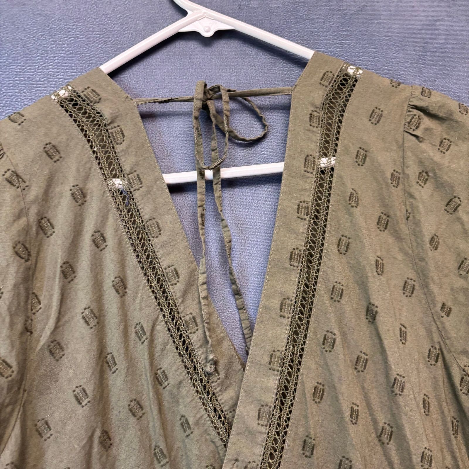 American Eagle Outfitters American Eagle Tiered Eyelet Lace Dress Swing Deep V-Neck Size XL / US 12-14 / IT 48-50 - 8 Thumbnail