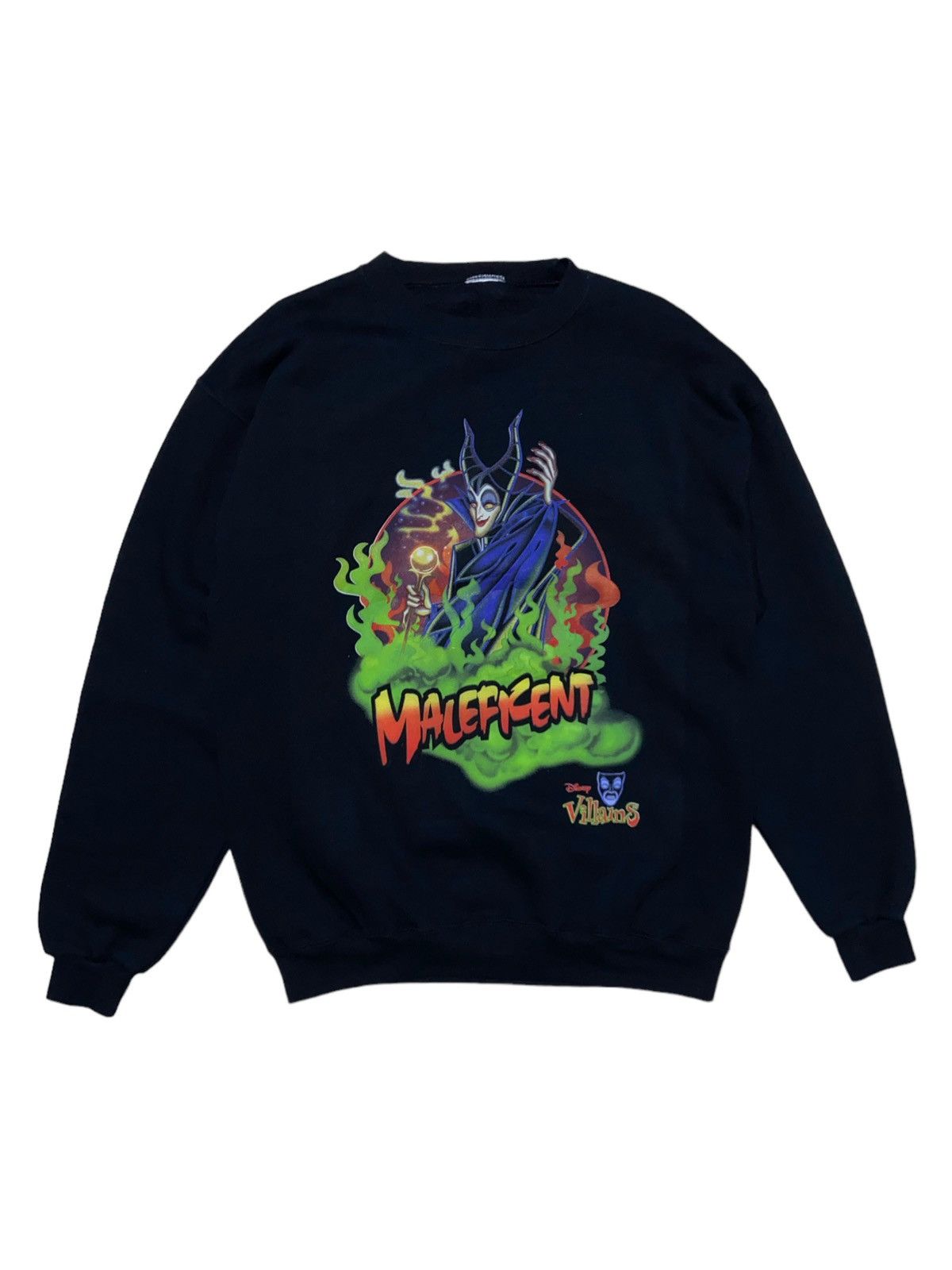 image of Cartoon Network x Disney Vintage Disney Villains Maleficient Crewneck in Black, Men's (Size XL)