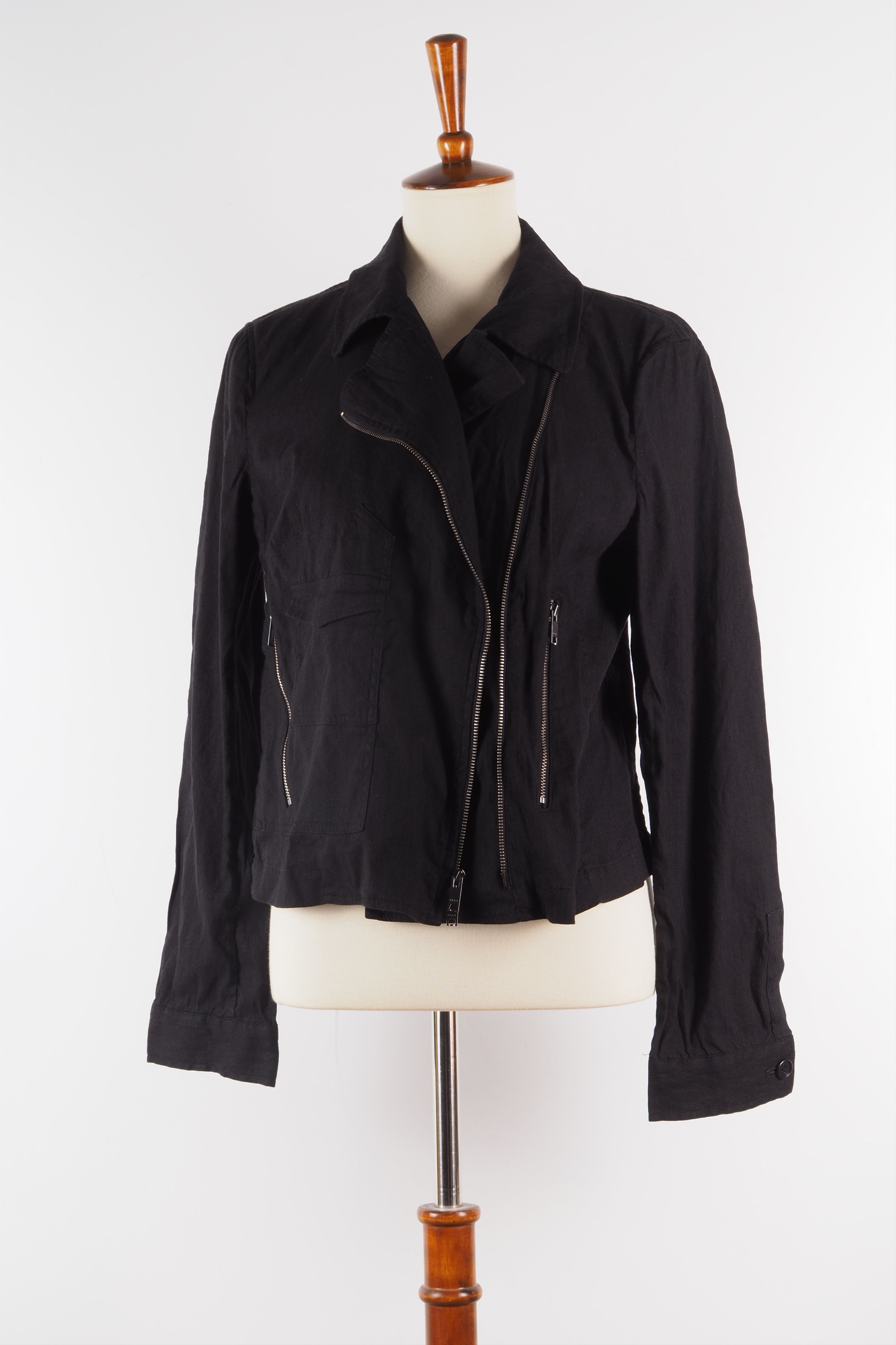 DKNY DKNY PURE Black Linen Moto Biker Style Jacket Size L / US 10 / IT 46 - 4 Thumbnail