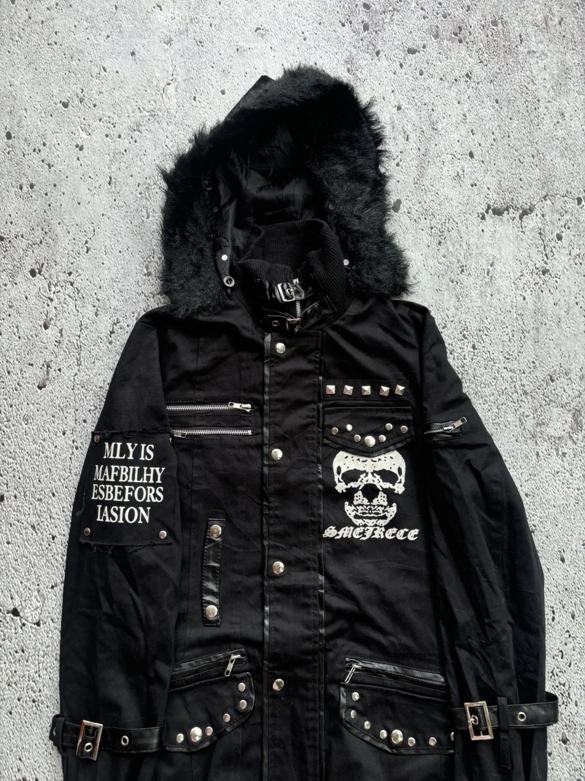 Le Grande Bleu (L.G.B.) Addictrap studded skull LGB punk style fur jacket Size US L / EU 52-54 / 3 - 5 Thumbnail