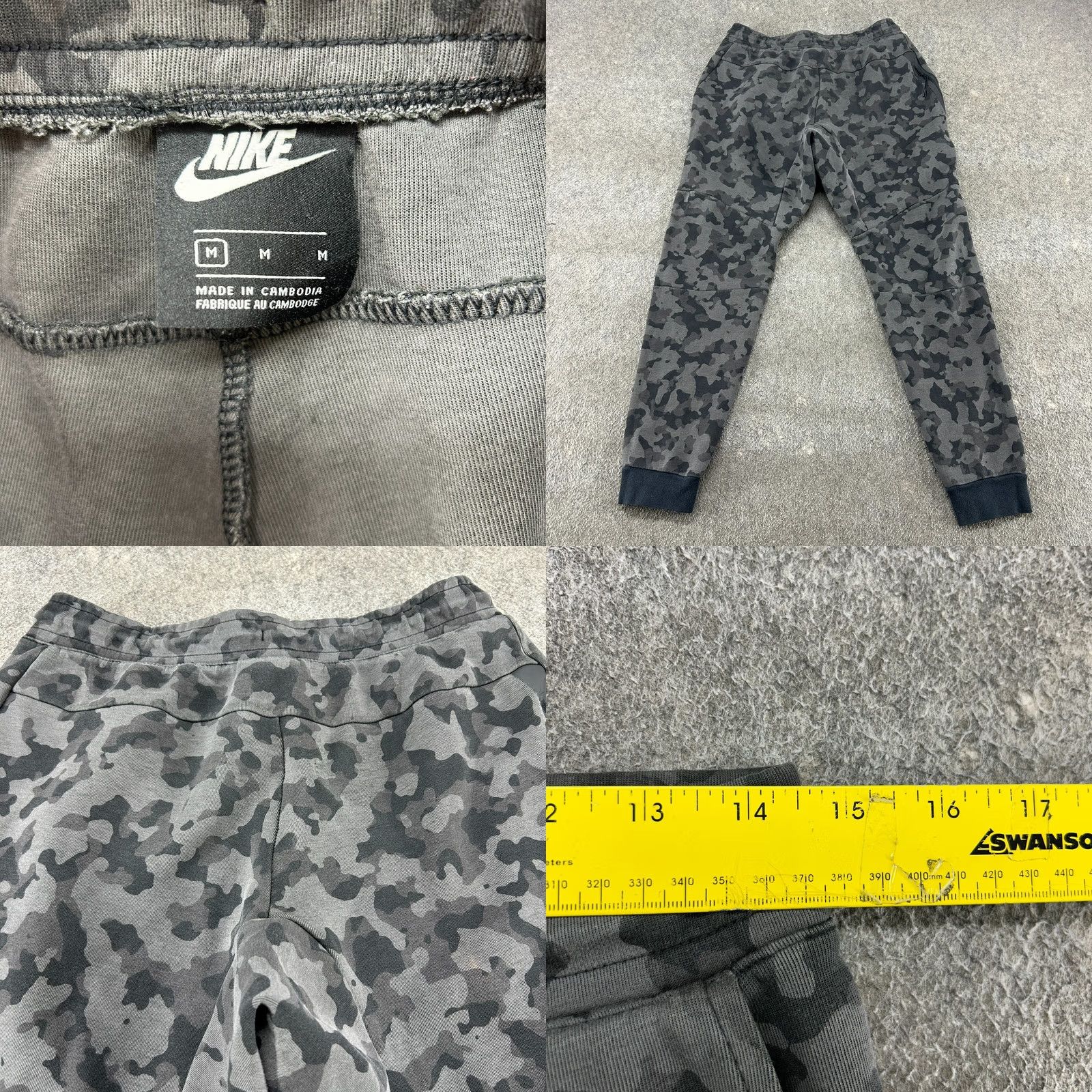 Nike Nike Tech Fleece Pants Mens M Grey Black Camo Jogger Sweat Drawstring Elastic Waist Tapered Inseam 27in Size US 31 - 8 Thumbnail