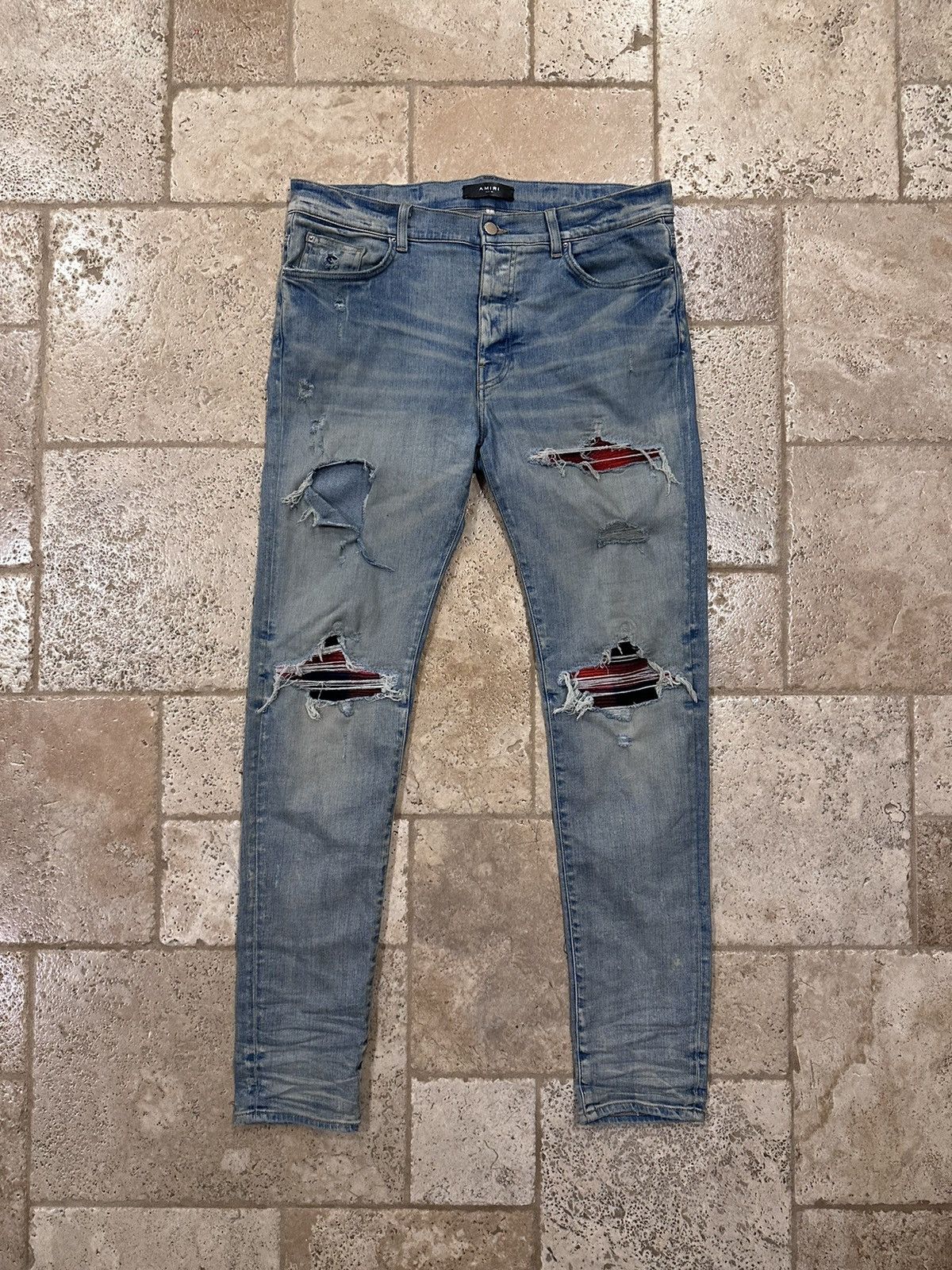 Amiri Mx1 Red Plaid Flannel Patch Clay Indigo Denim Jean