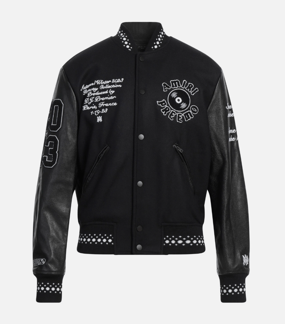 Amiri Amiri DJ Preemo Leather Sleeve Wool Black Varsity Jacket Size US XL / EU 56 / 4 - 2 Thumbnail