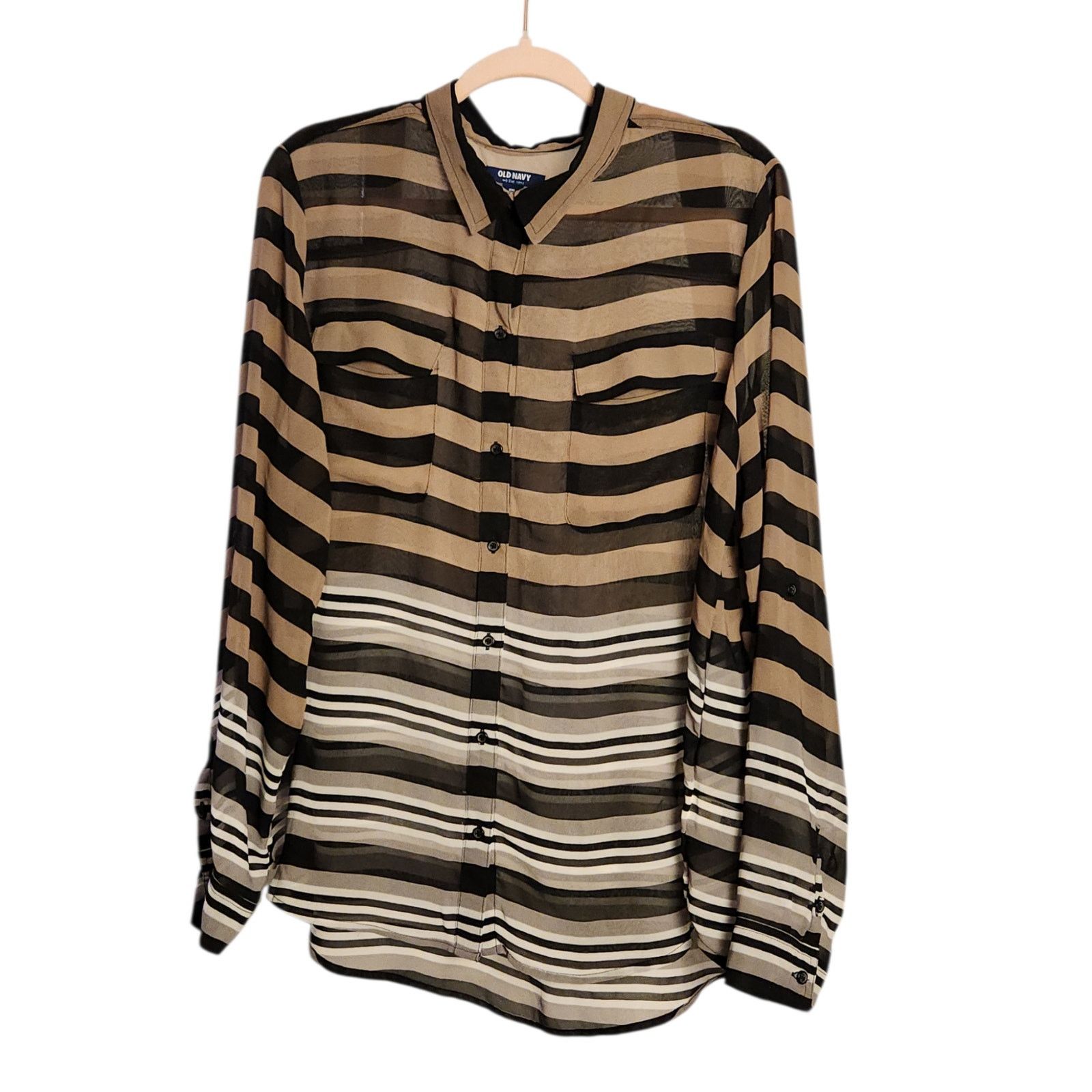 Old Navy Old Navy Striped Utility Blouse XXL Long Sleeve Shirt Size XXL / US 16-18 / IT 52-54 - 8 Thumbnail