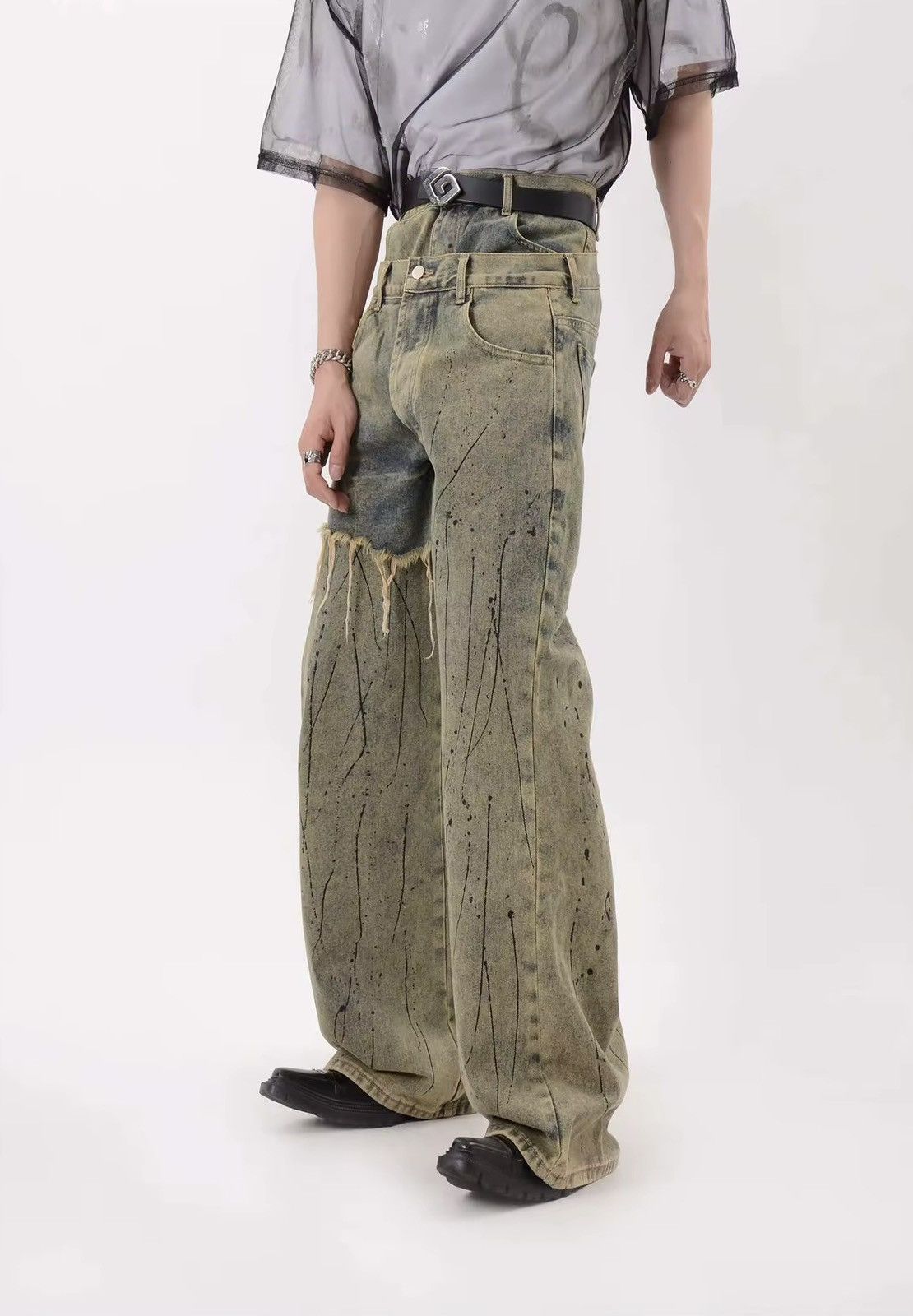 Designer × Vintage Asymmetric Design Loose Distressed Baggy Pants Jeans Size US 34 / EU 50 - 7 Thumbnail