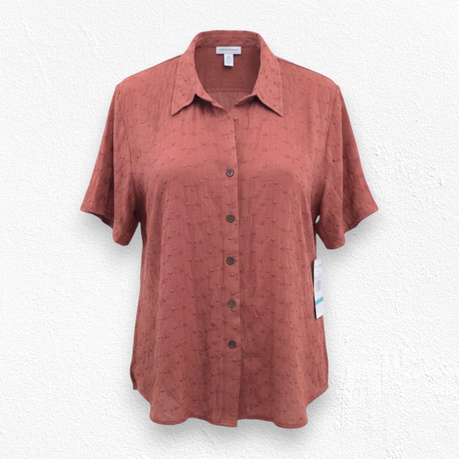 Other Y2K Paprika Textured Button Up Blouse Short Sleeve Size 16 Size XL / US 12-14 / IT 48-50 - 1 Thumbnail