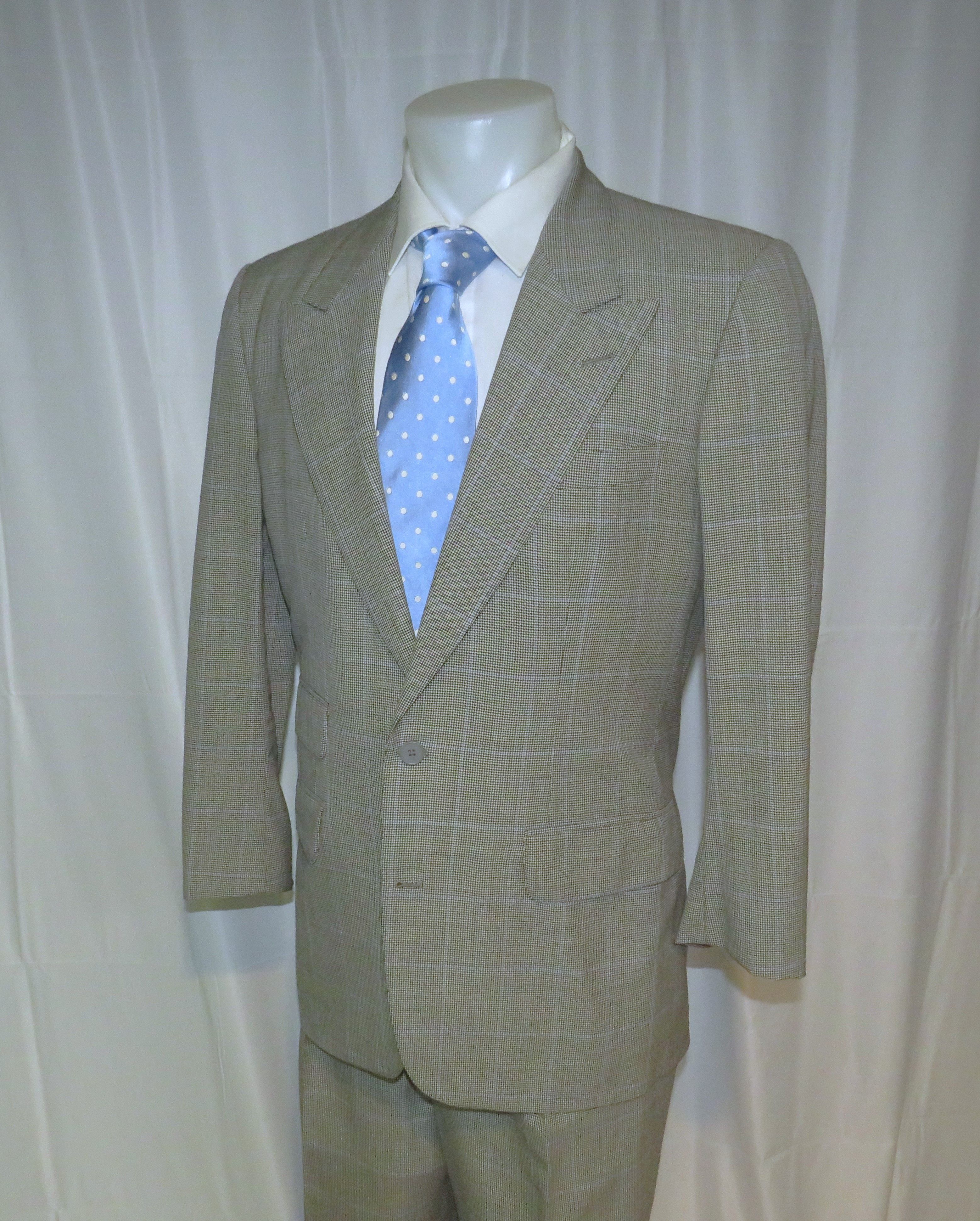 Alan Flusser Gray Houndstooth Overplaid Two Button Suit 40R Size 40L - 9 Thumbnail