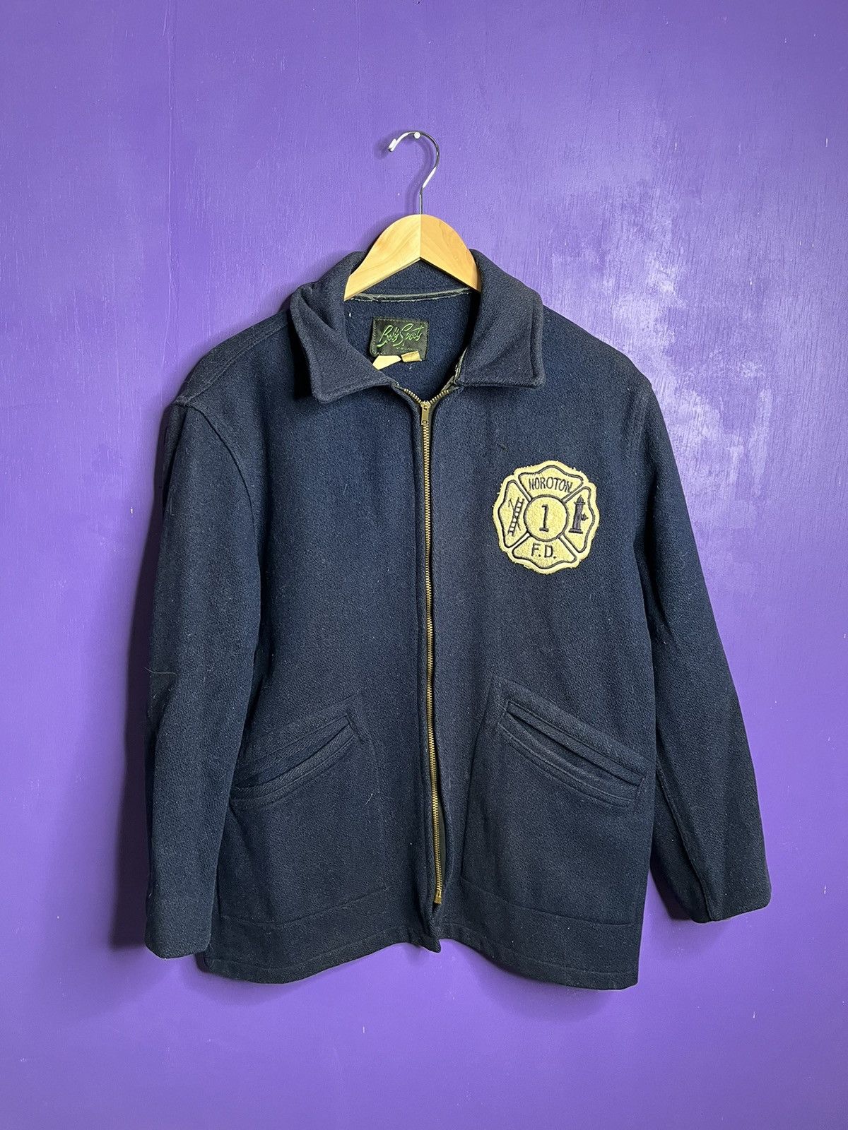 image of Made In USA Vintage 60S Noroton Fire Department Heavy Jacket in Navy, Men's (Size Large)