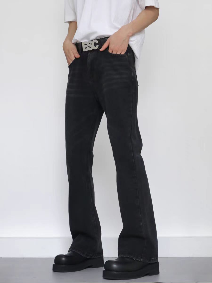 Black Vintage Washed Micro Flare Jeans