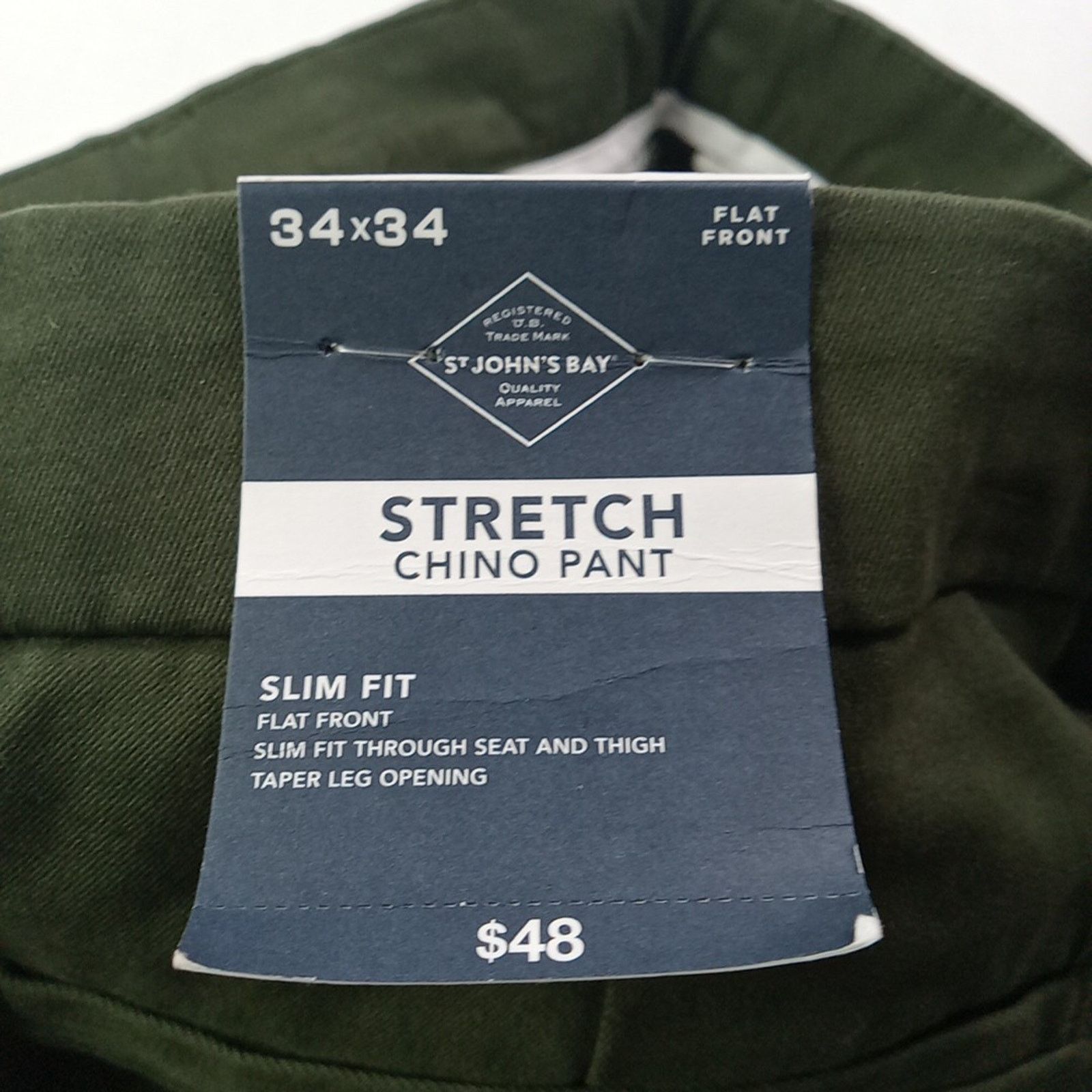 St. Johns Bay St John's Bay Stretch Chino Pants Men’s 34x34 Green Slim NEW Size US 34 / EU 50 - 8 Thumbnail