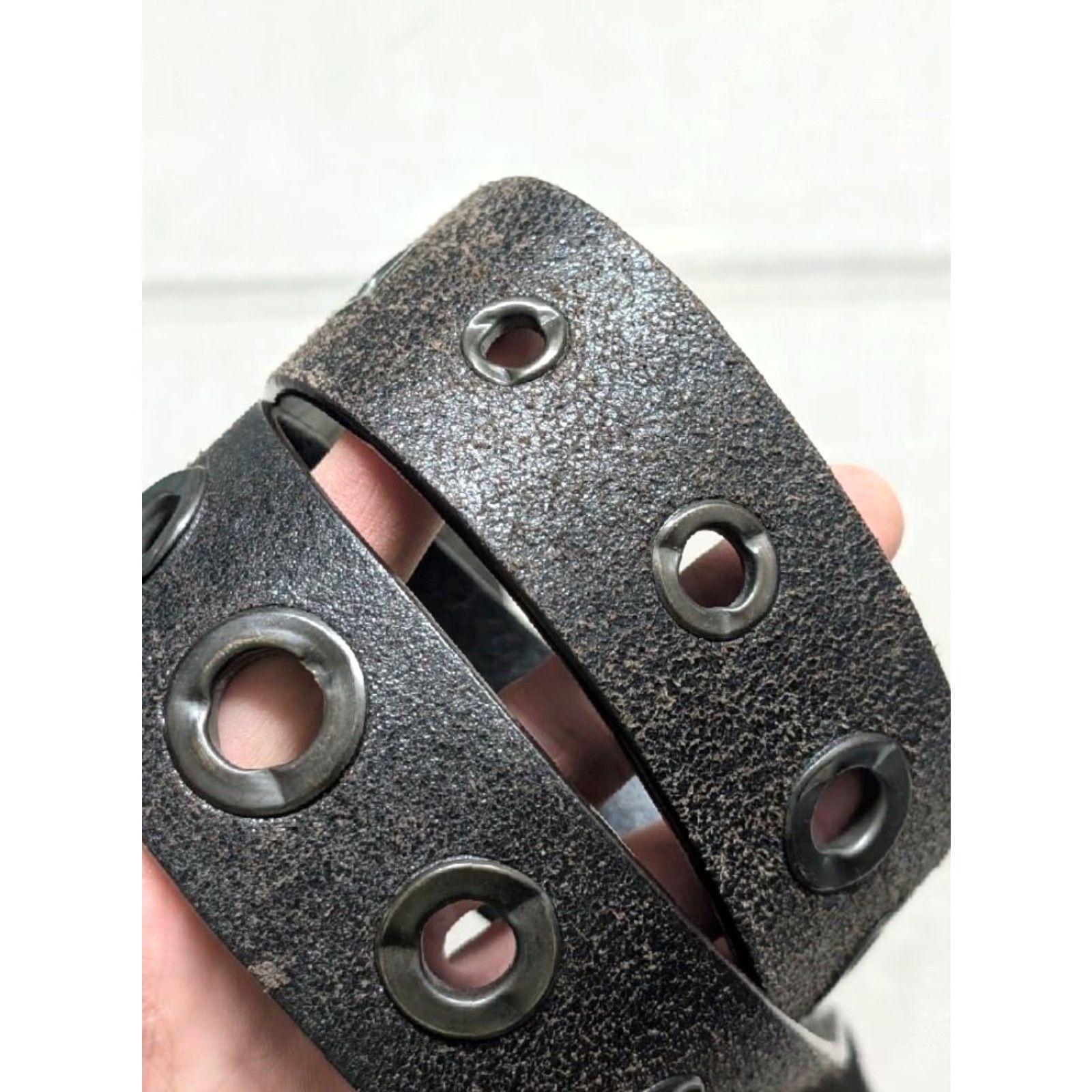 Hot Topic VINTAGE brown leather belt RIVTED studded western belt buckle 32 Men Size 32 - 2 Thumbnail