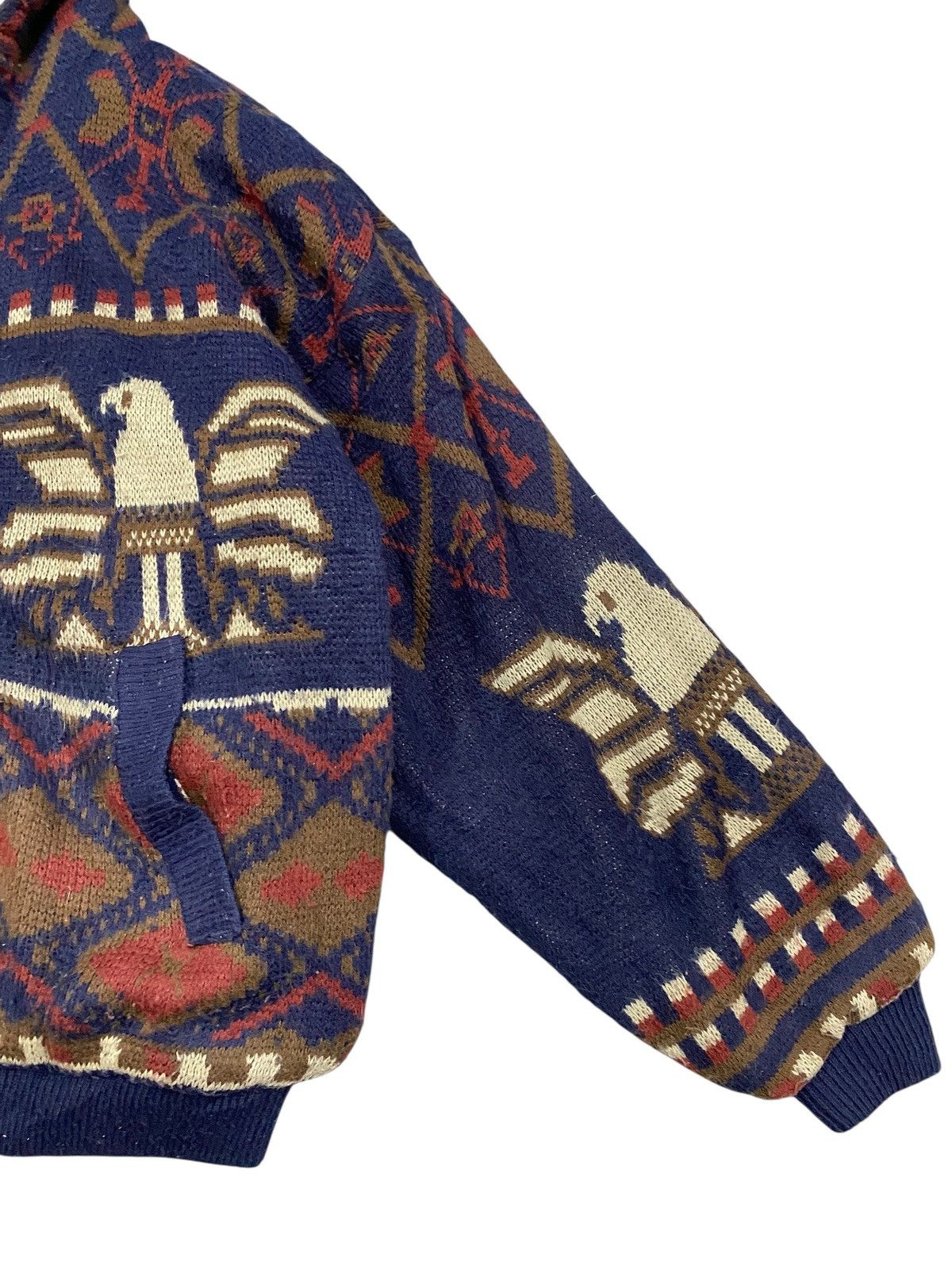 Vintage Vintage Best Life Aztec Eagle Sherpa Lined Knit Zip Hoodie Size US L / EU 52-54 / 3 - 7 Thumbnail