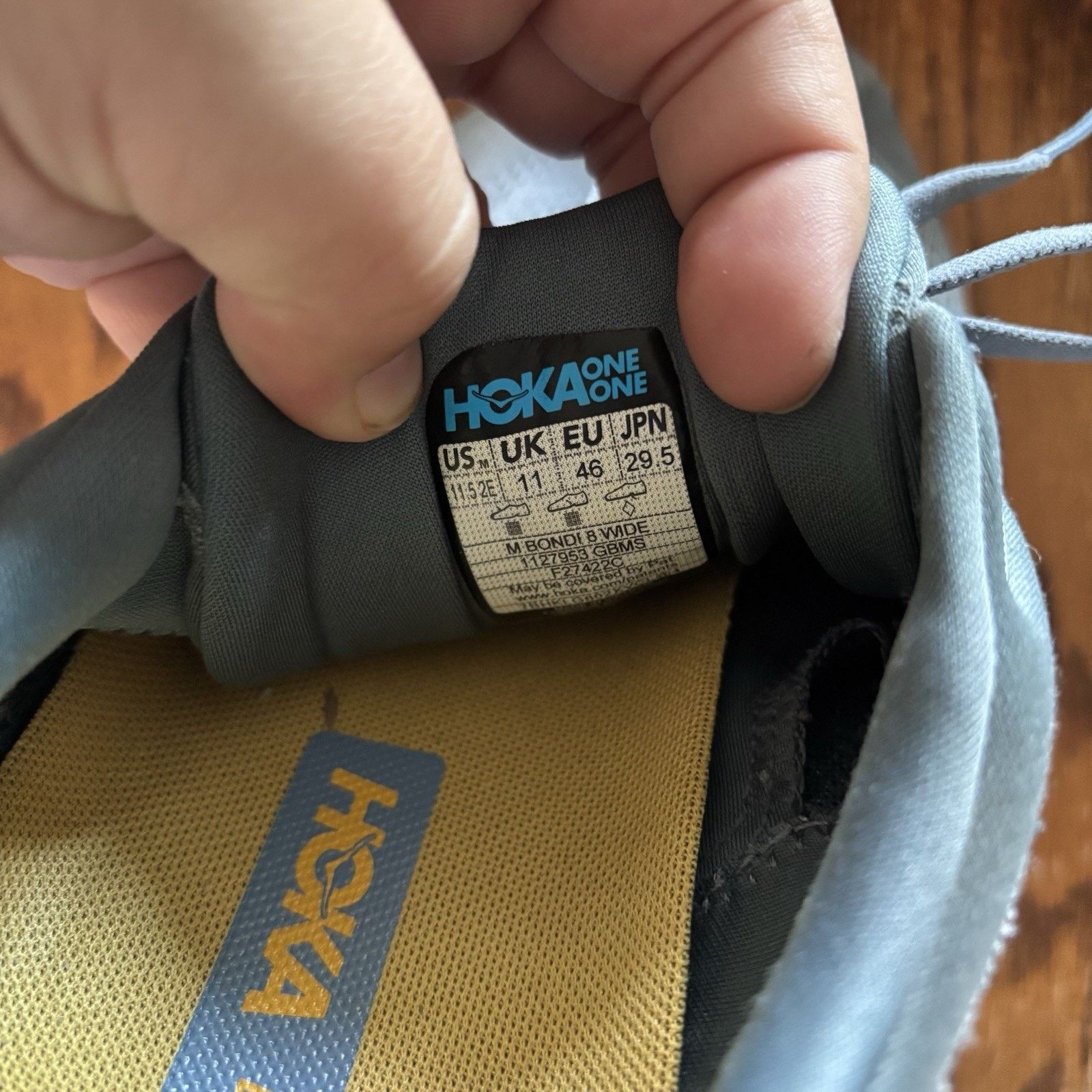 Hoka Hoka One One Men's Bondi 8 Wide Blue Yellow 11.5 2E EU46 Size US 11.5 / EU 44-45 - 4 Thumbnail