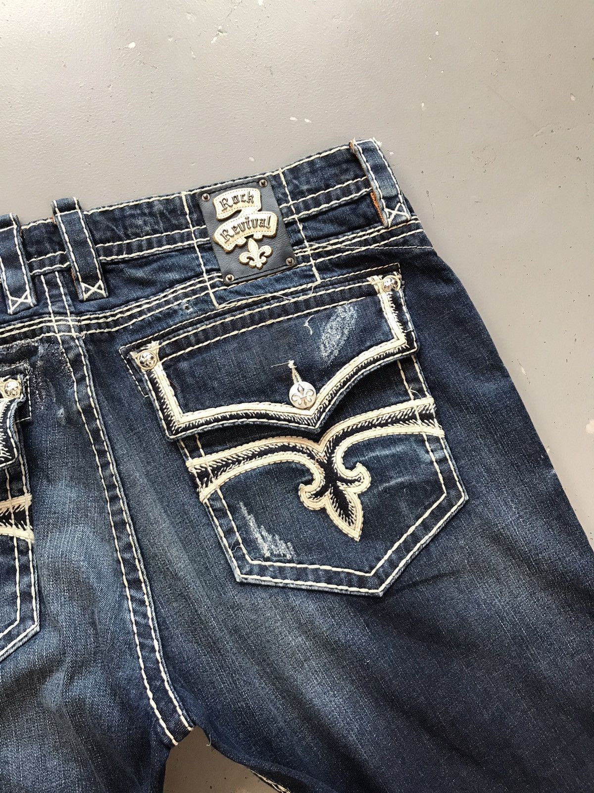 Vintage rock revival stitch embroidered denim