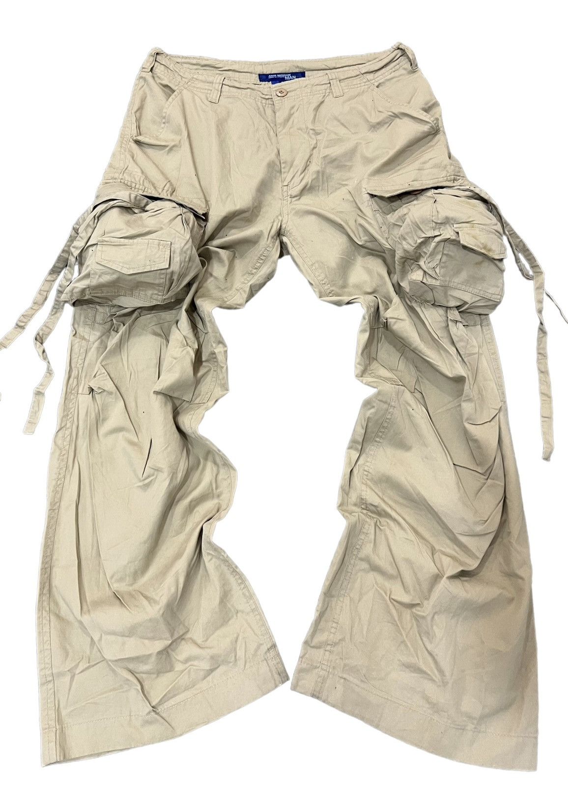 image of Comme Des Garcons x Junya Watanabe Parachute Bondage Flared Cargo Pants in Beige Khaki (Size 32)