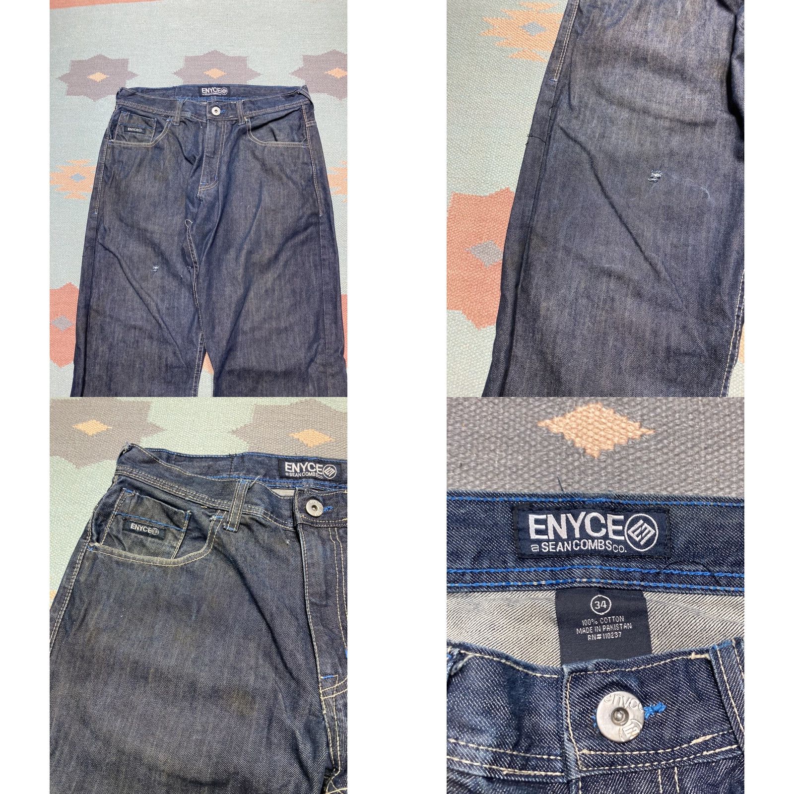 Enyce VINTAGE enyce Jeans Grunge Embroidered Wide-Leg Distressed Baggy 34x33 Men Blue Size US 34 / EU 50 - 9 Thumbnail