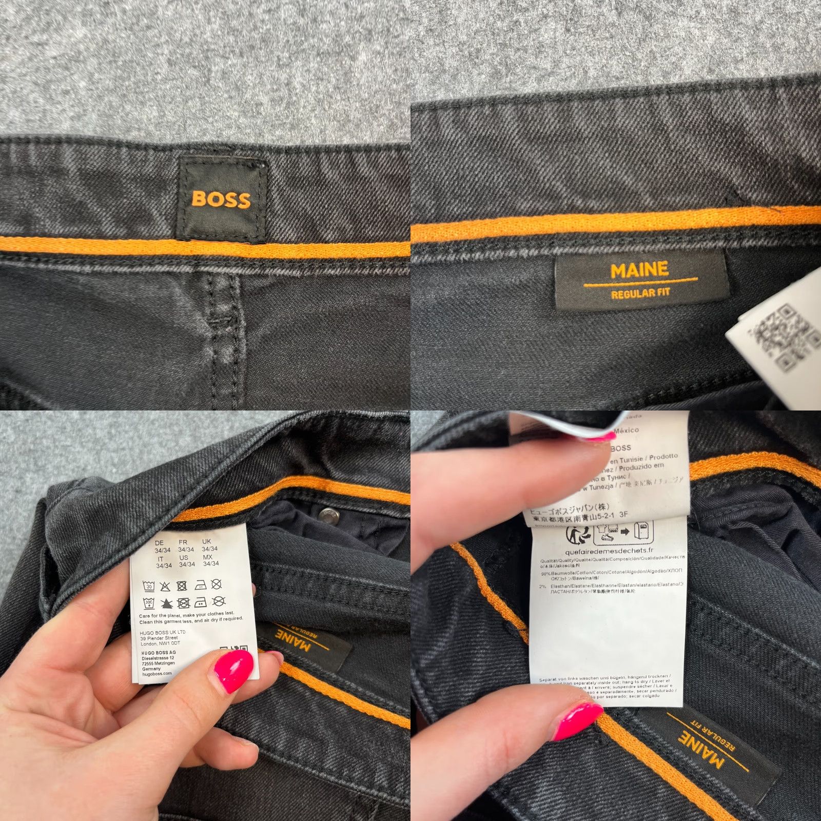 Hugo Boss HUGO BOSS Jeans Regular Tapered 34 32 Dark Wash Black Faded Stretch Maine Mens Denim 5-Pocket Design Comfort Easy Care Pockets Waist 34 Zip Size US 34 / EU 50 - 8 Thumbnail