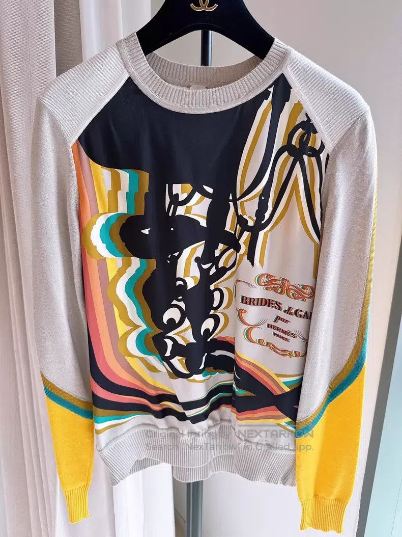 Hermes Hermes Colorful Silk and Colorful Knit Top Size XXS / US 00 / IT 34 - 1 Thumbnail