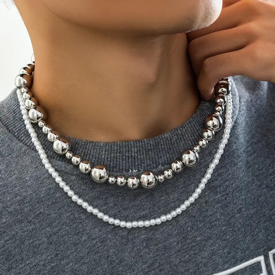 Jewelry × Vintage Pearl Fine Bead Choker Metal CCB Beads Clavicle Necklace Size ONE SIZE - 2 Thumbnail