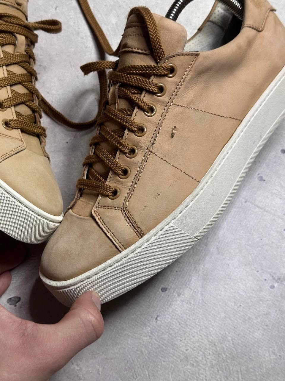 Santoni Santoni Beige Leather Low Top Sneakers Men’s Size 8.5 Italy Size US 8.5 / EU 41-42 - 7 Thumbnail
