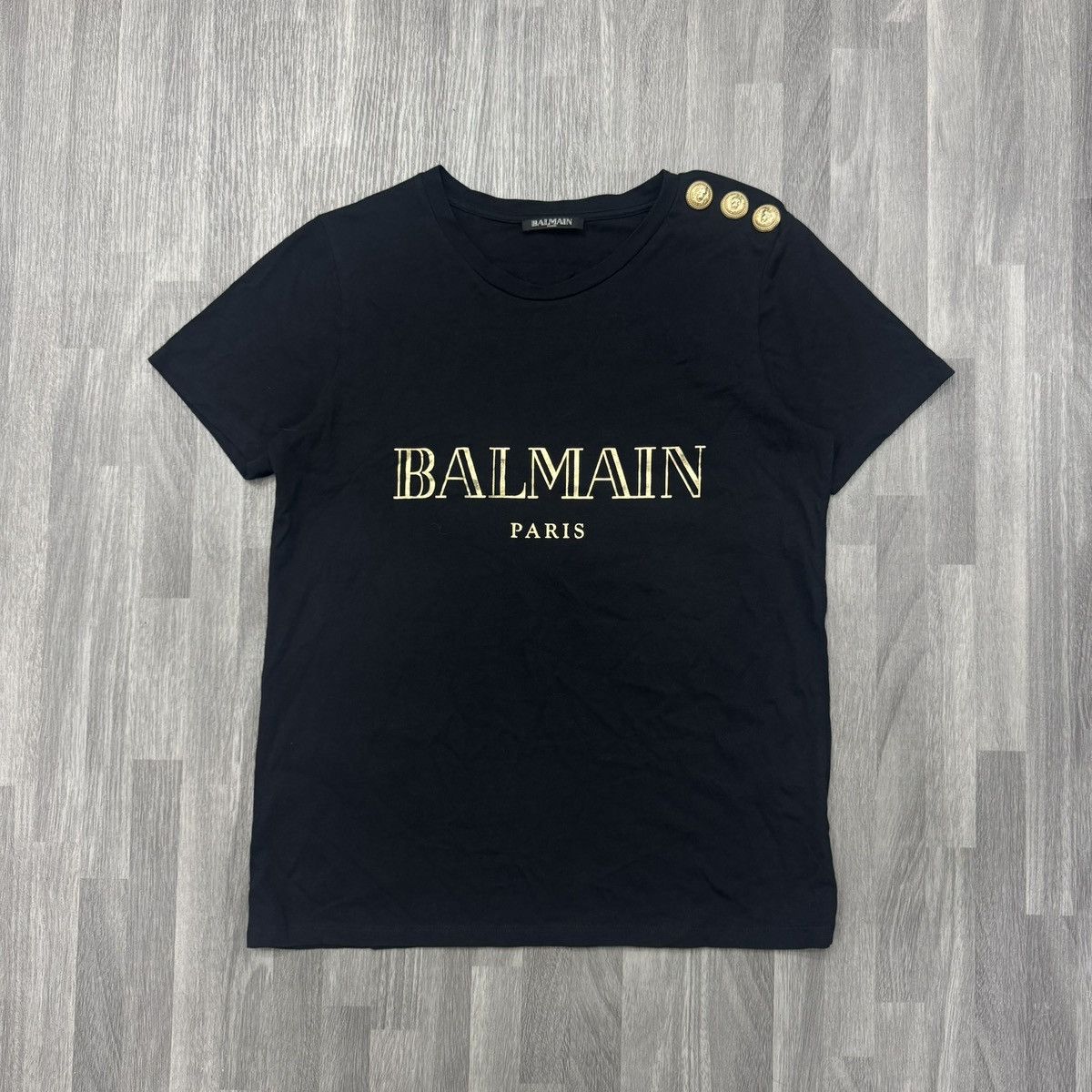Balmain Balmain Black Metallic Logo Gold Shoulder Button T-Shirt Size XS / US 0-2 / IT 36-38 - 1 Thumbnail