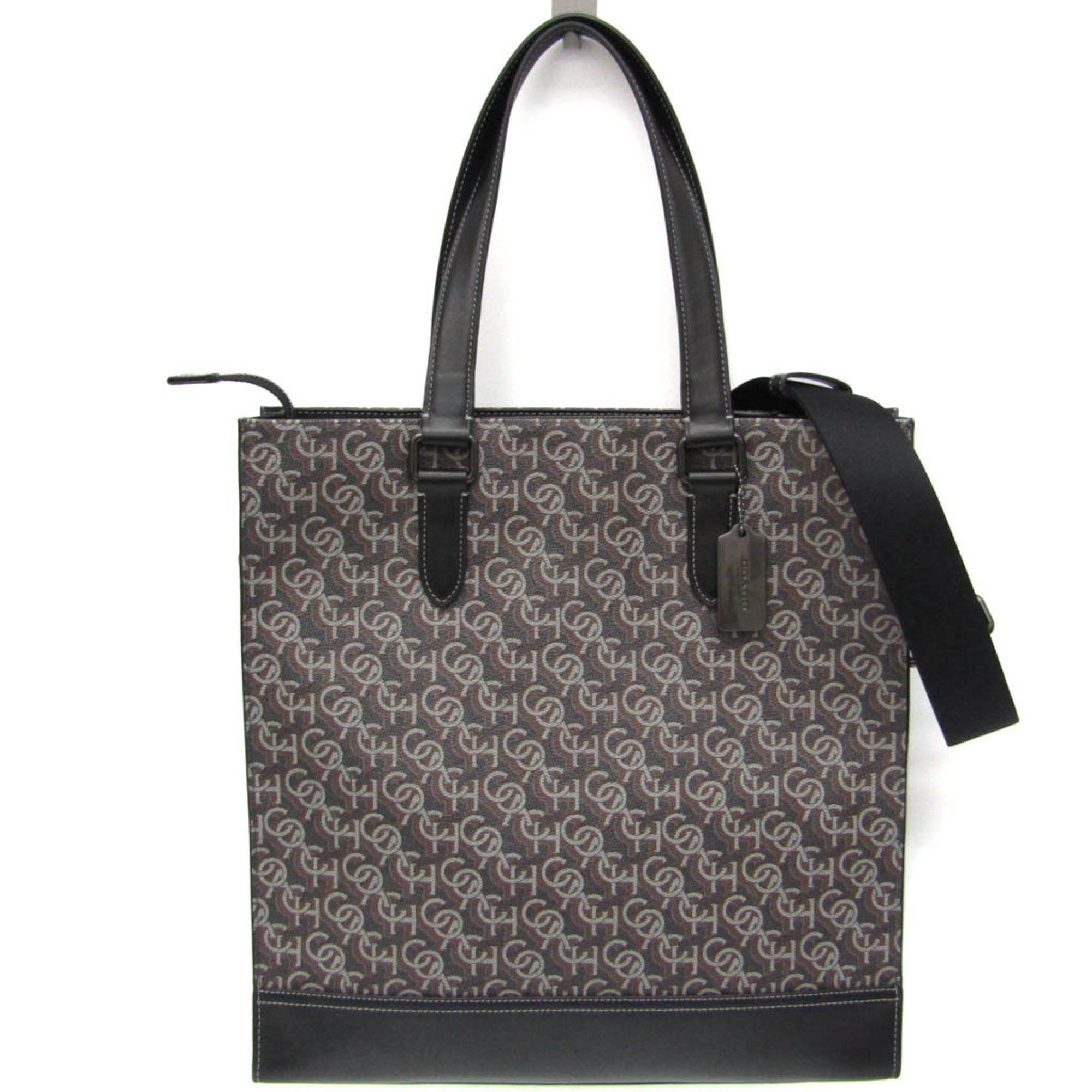 image of Coach Graham Structured Tote Signature Monogram Print Ce749 Men's Coated Canvas,leather Shoulder Ba
