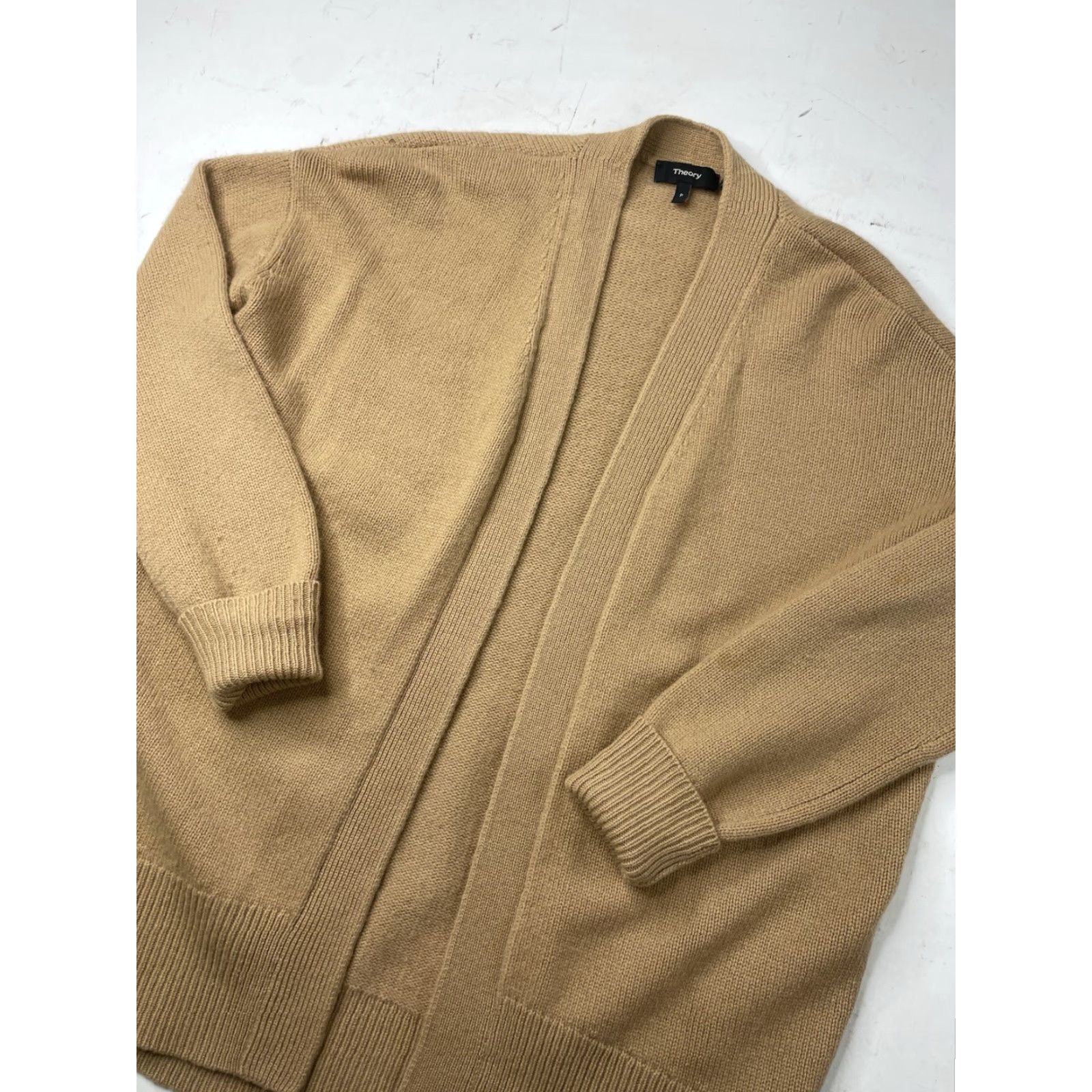 Theory THEORY Cardigan Sweater Open Front Oversized 100% Cashmere Beige Petite Women Long Sleeve Knit Size S / US 4 / IT 40 - 2 Thumbnail