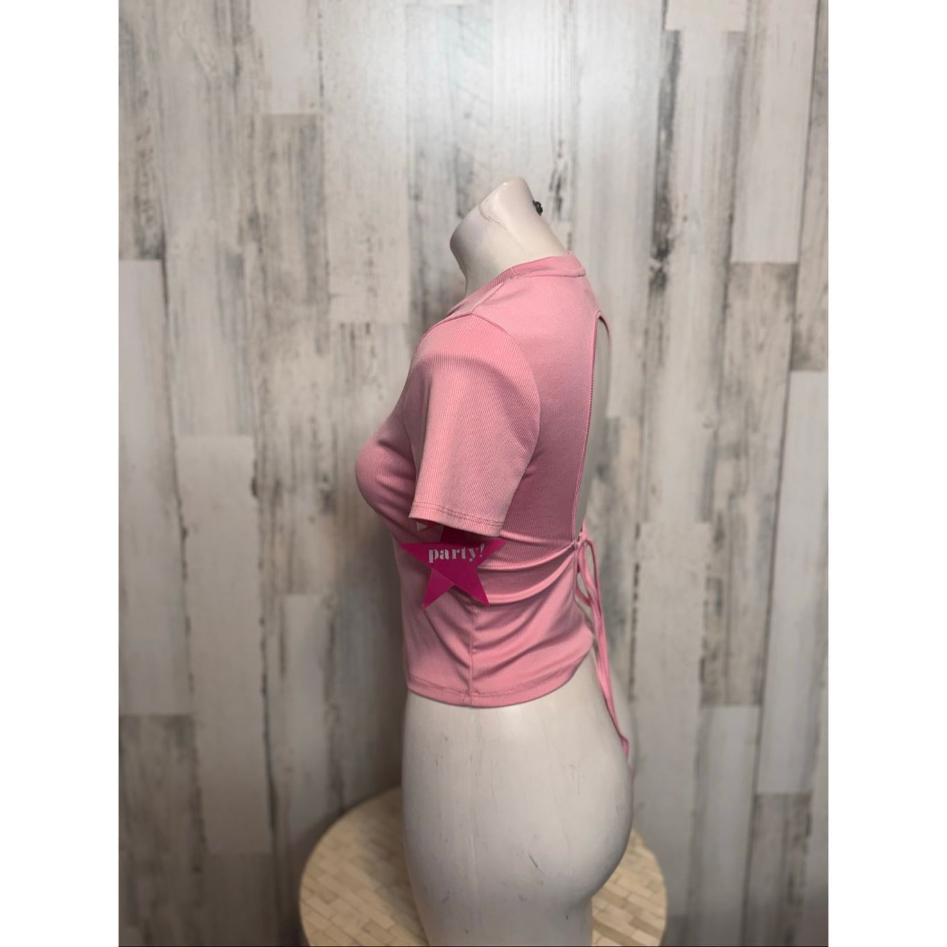 Other Love J Pink Ribbed Open Back Tie Crop Top – Size M Size M / US 6-8 / IT 42-44 - 3 Thumbnail