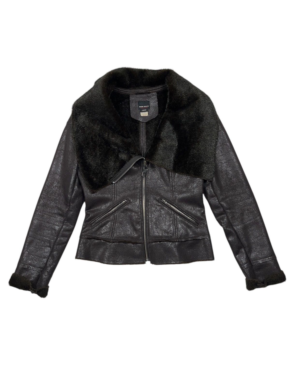 Vintage Miss Sixty Faux Fur Biker Shearling Jacket