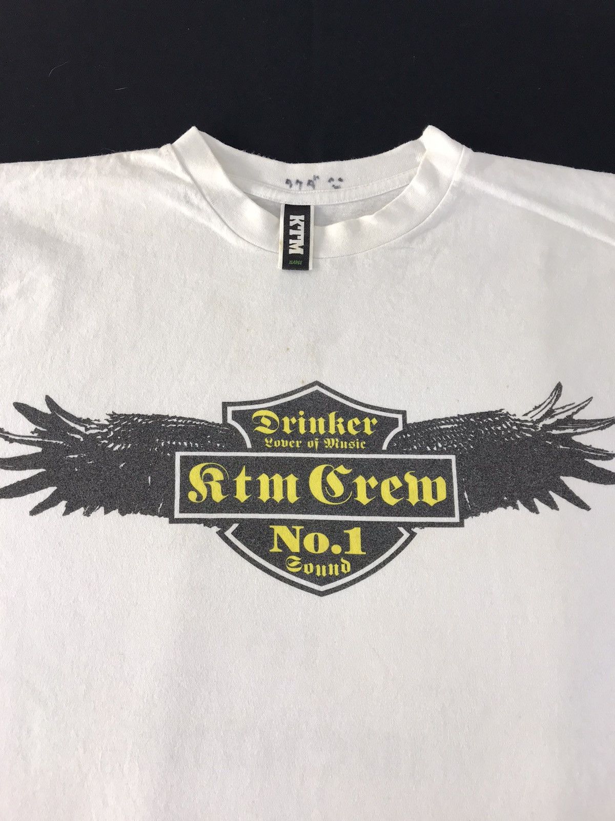 Japanese Brand KTM Crew Drinker Lover Of Music Skull Wing Logo Printed Size US XL / EU 56 / 4 - 4 Thumbnail