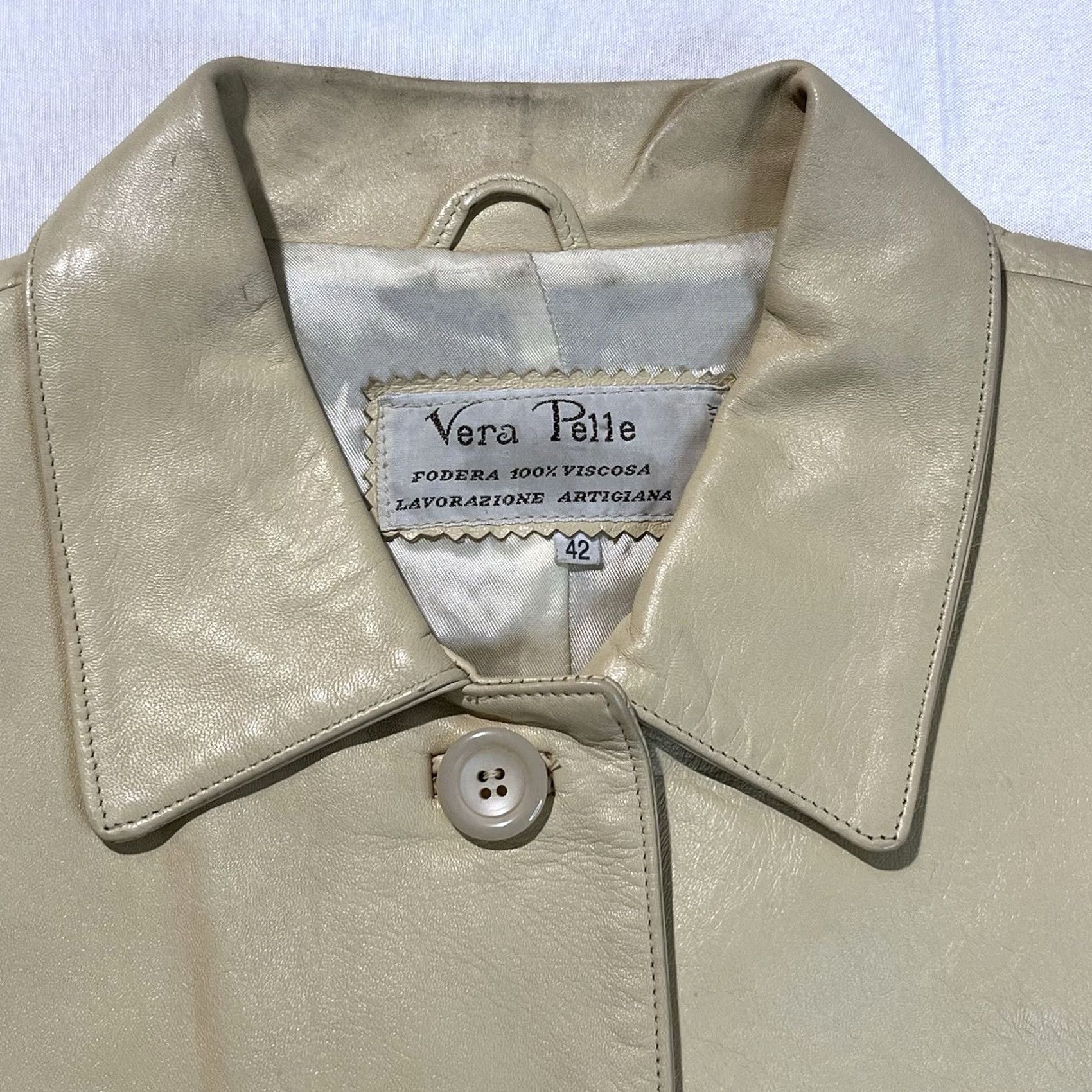 Vera Pelle Vera Pelle Leather Jacket Women M Beige 42 Italian Made in Italy Size M / US 6-8 / IT 42-44 - 2 Thumbnail