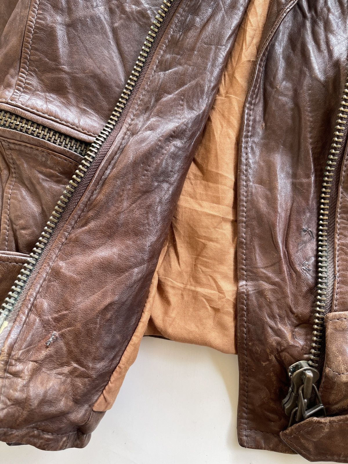 Japanese Brand NINE Sheepskin Wrinkle Rider Leather Jacket Size XS / US 0-2 / IT 36-38 - 17 Thumbnail