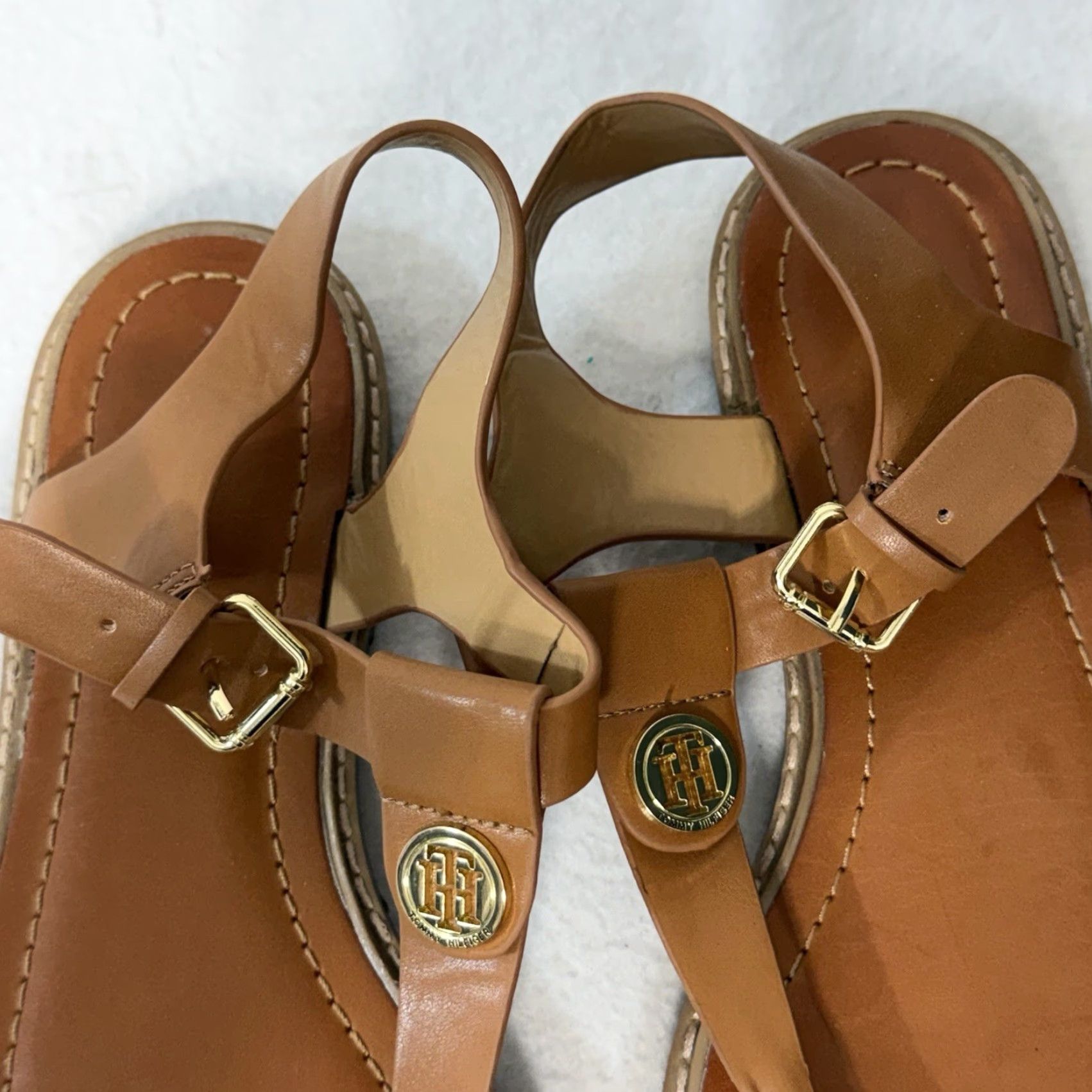 Tommy Hilfiger Tommy Hilfiger Sandals Brown TH Logo Leather Straps Women Size 7.5M Shoes Slip-On Size US 8 / IT 38 - 3 Thumbnail