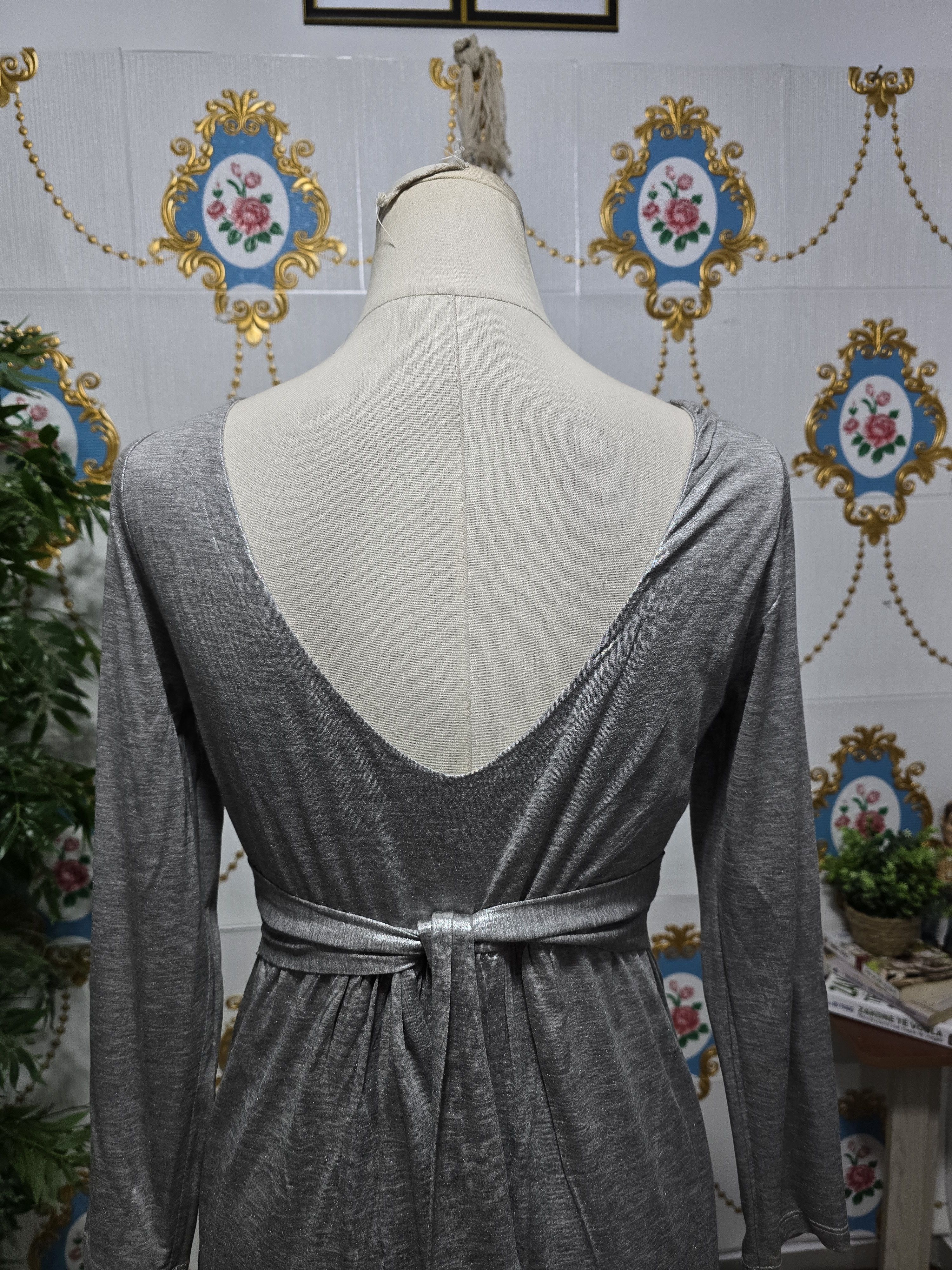 Max Mara IBLUES by MaxMara silver metallic dress Size XL / US 12-14 / IT 48-50 - 8 Thumbnail