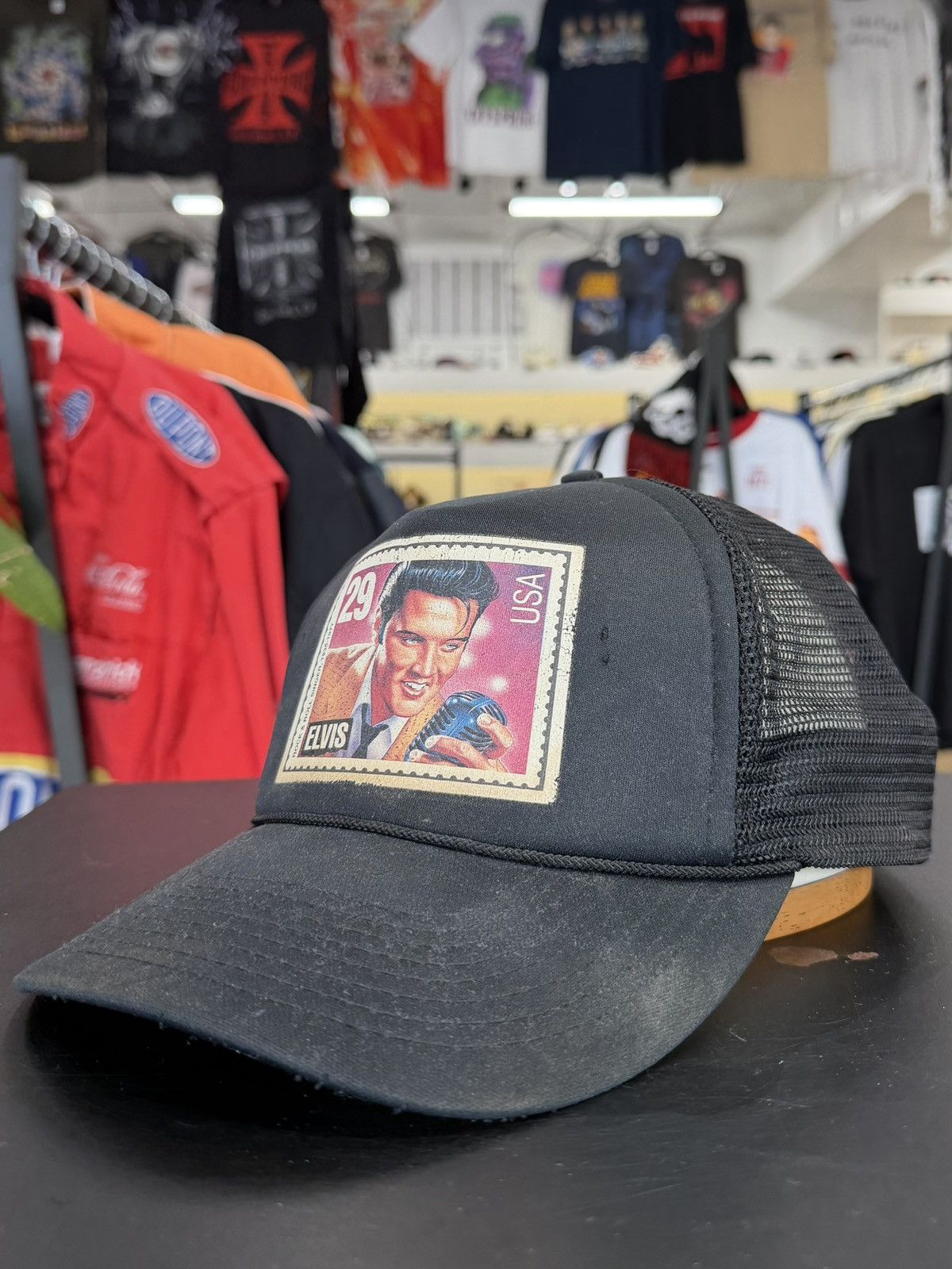 Vintage Vintage 90s Elvis Presley Stamp Trucker Hat Size ONE SIZE - 1 Thumbnail