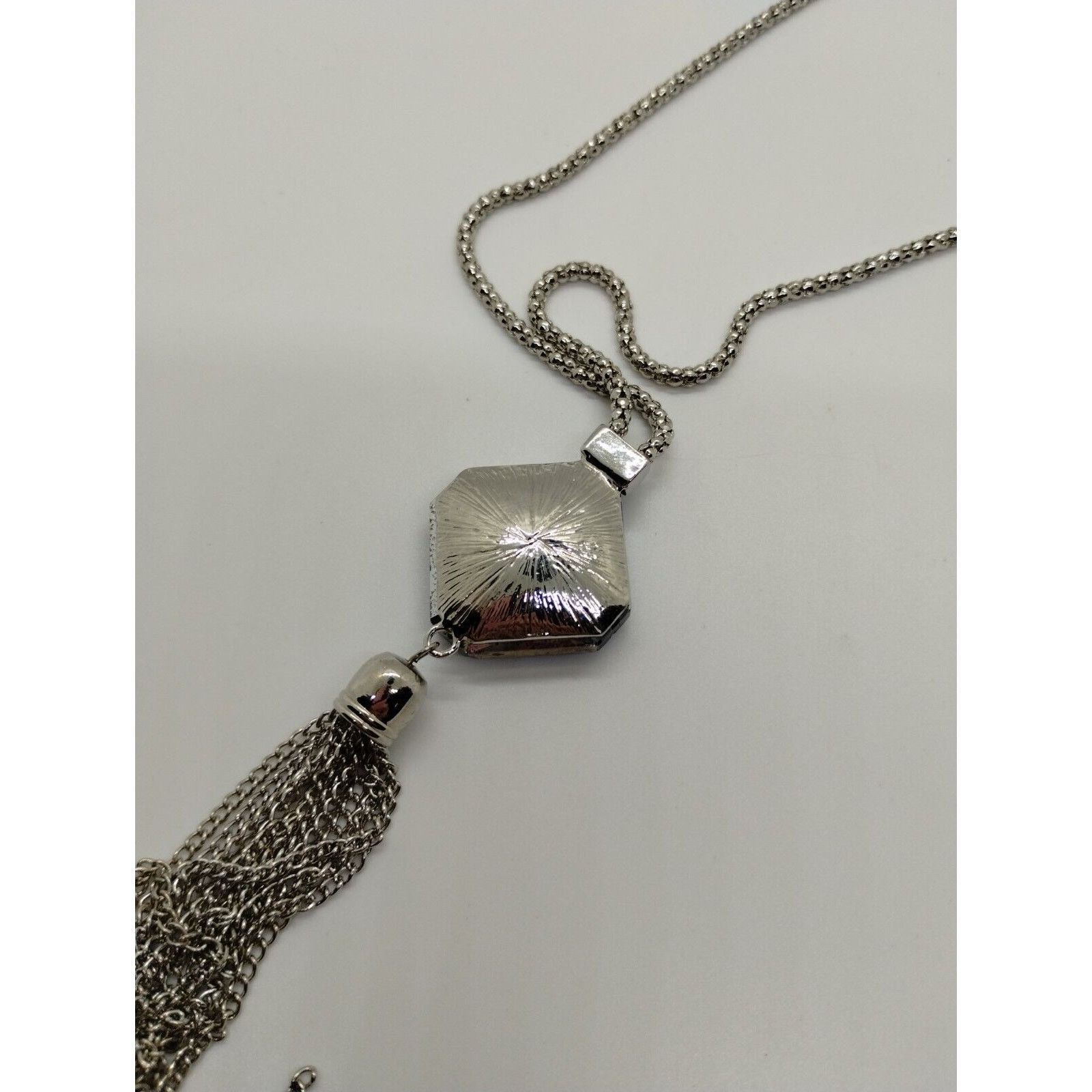 Vintage Cara NY Long Silver Tone Necklace -Blue Glass Pendant Size ONE SIZE - 5 Thumbnail